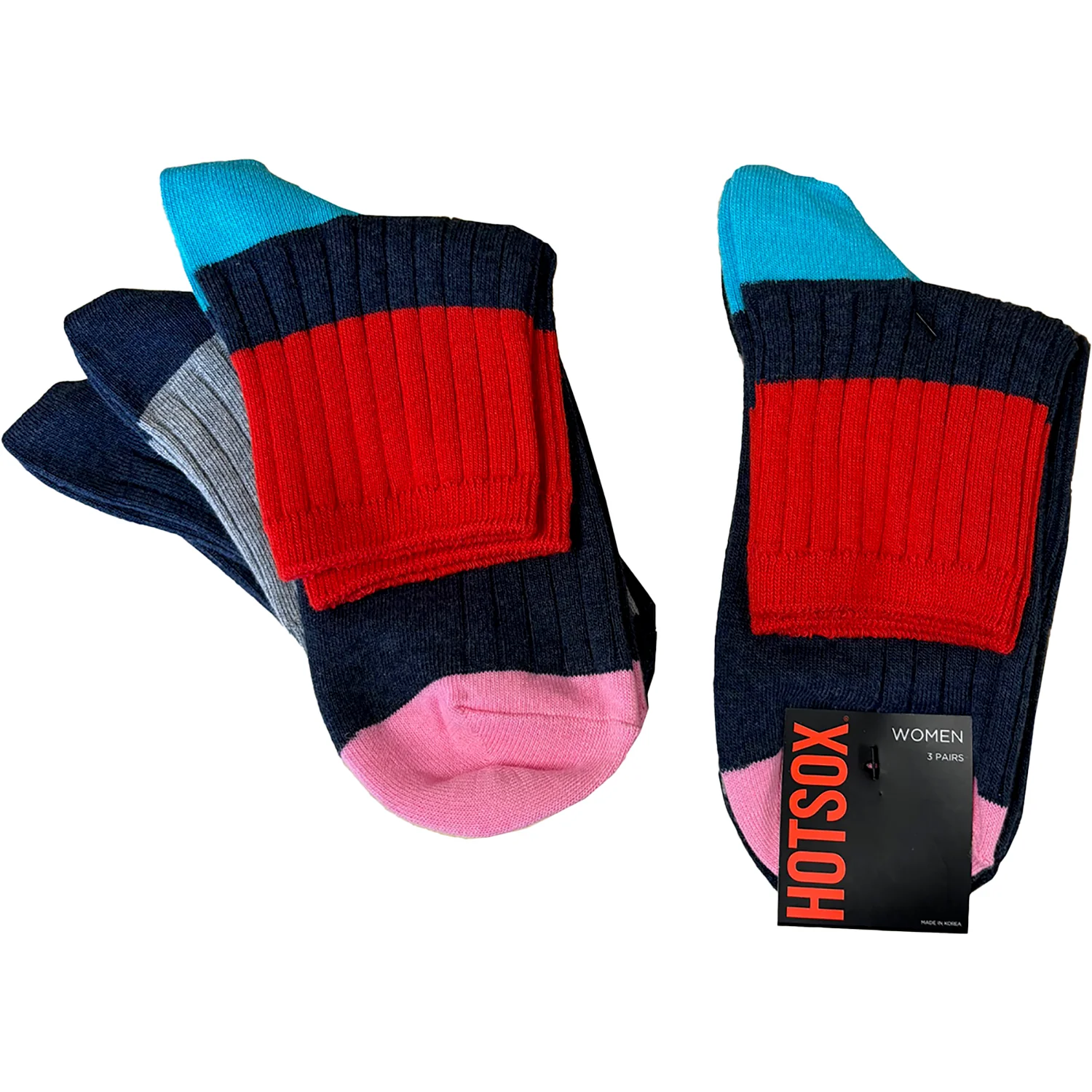 Hot Sox Rib Colorblock Ankle 3pk Women's Socks Denim/Grey/Multi - Image 2