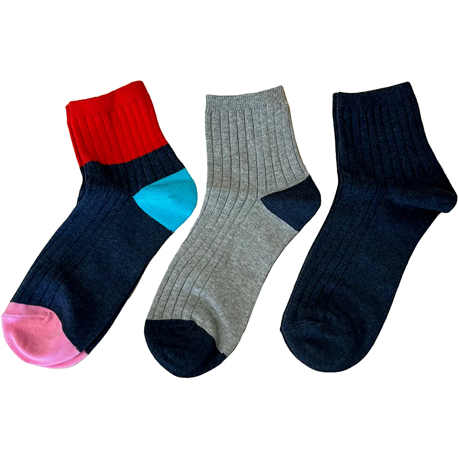 Hot Sox Rib Colorblock Ankle 3pk Women's Socks Denim/Grey/Multi - Image 3