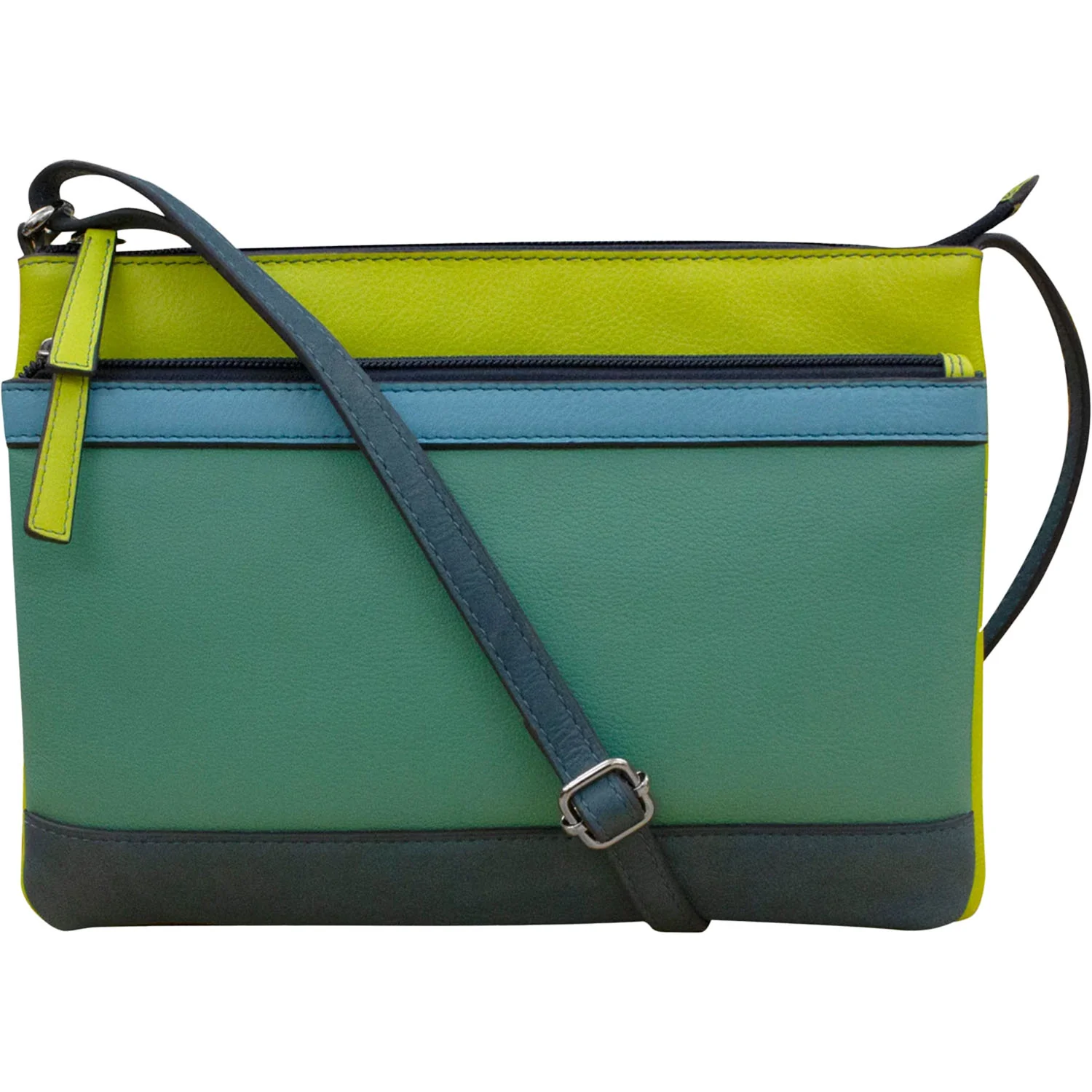 ili New York Double Zip Crossbody Handbag Serenity Multi Leather