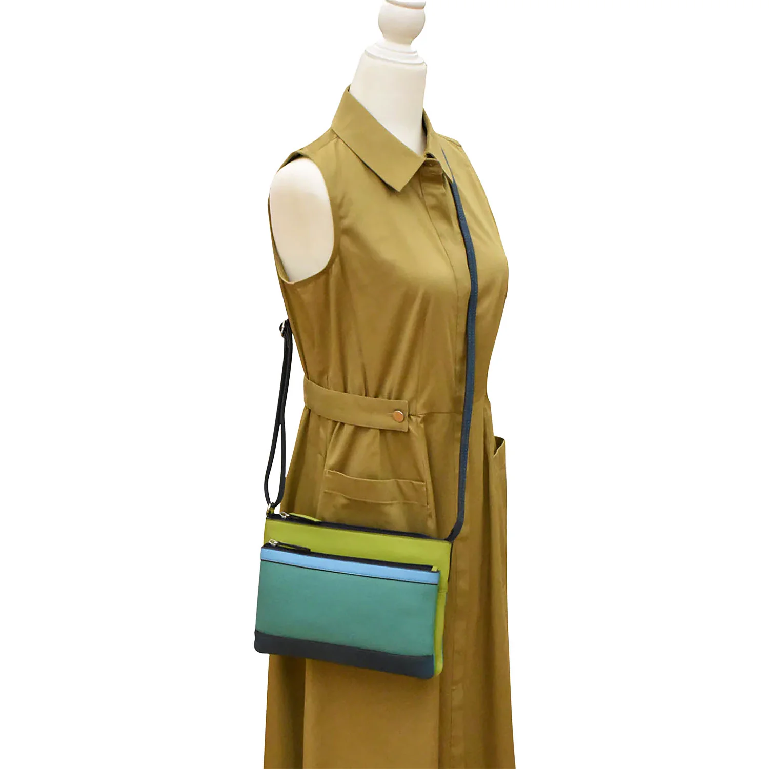 ili New York Double Zip Crossbody Handbag Serenity Multi Leather - Image 4