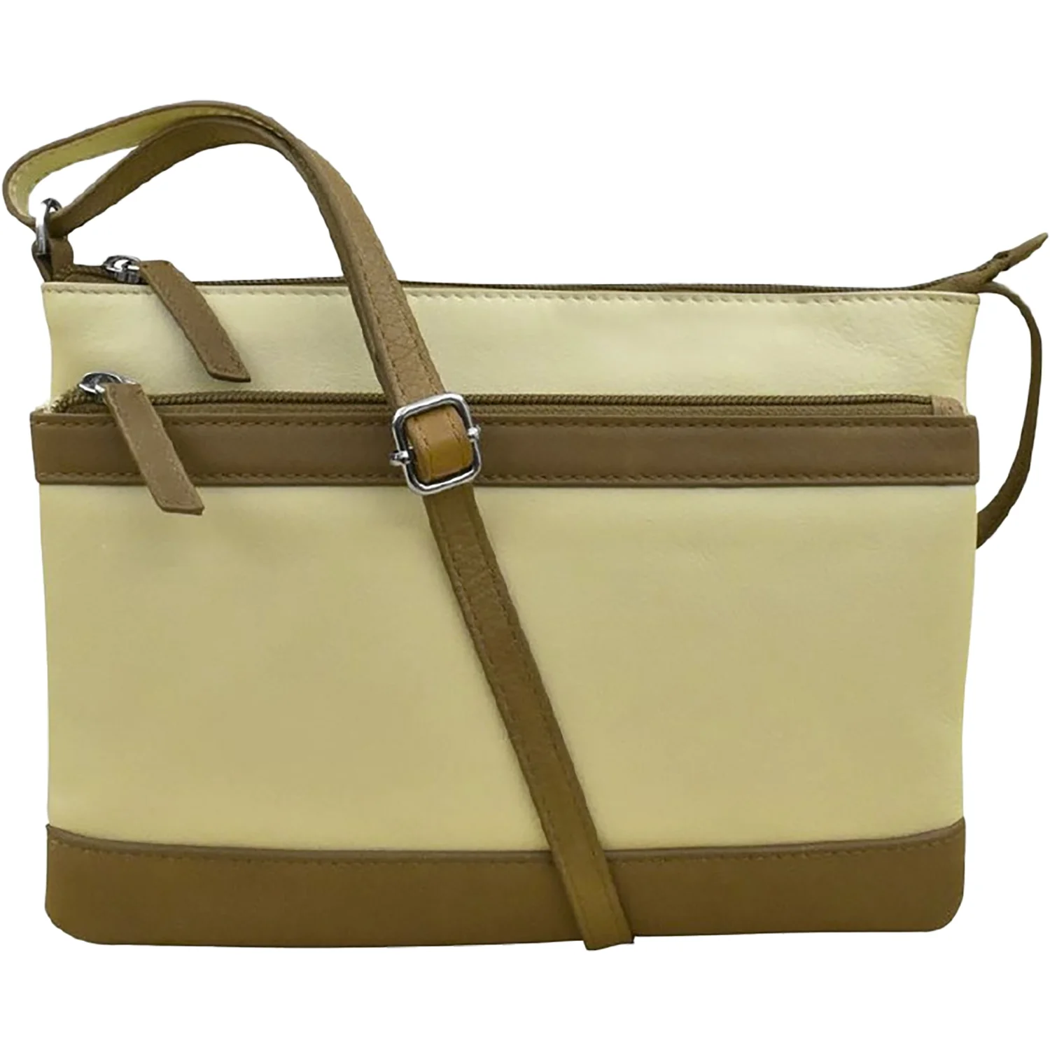 ili New York Double Zip Crossbody Handbag Stone/Antique Saddle Leather