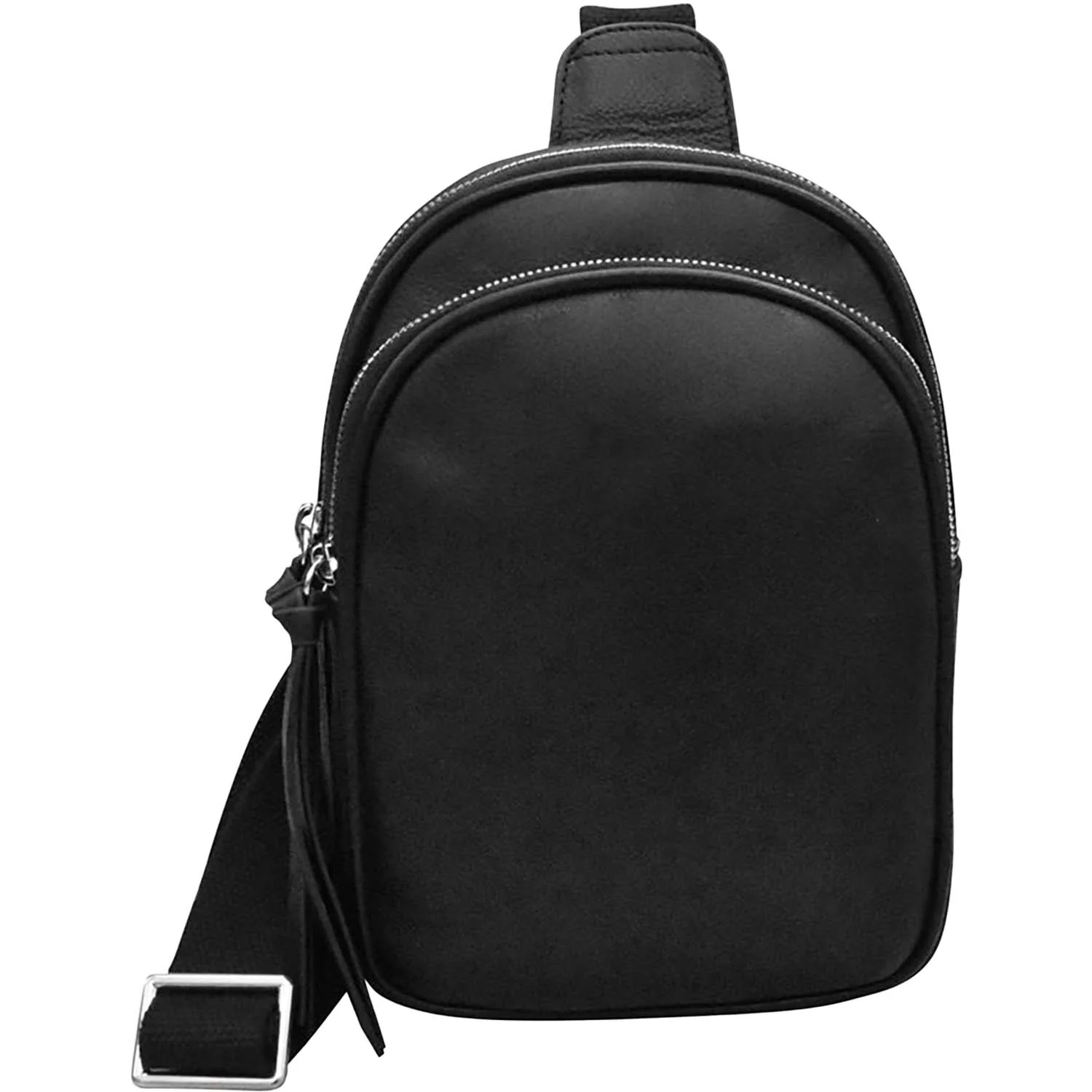 ili New York Double Zip Sling Bag Handbag Black Leather