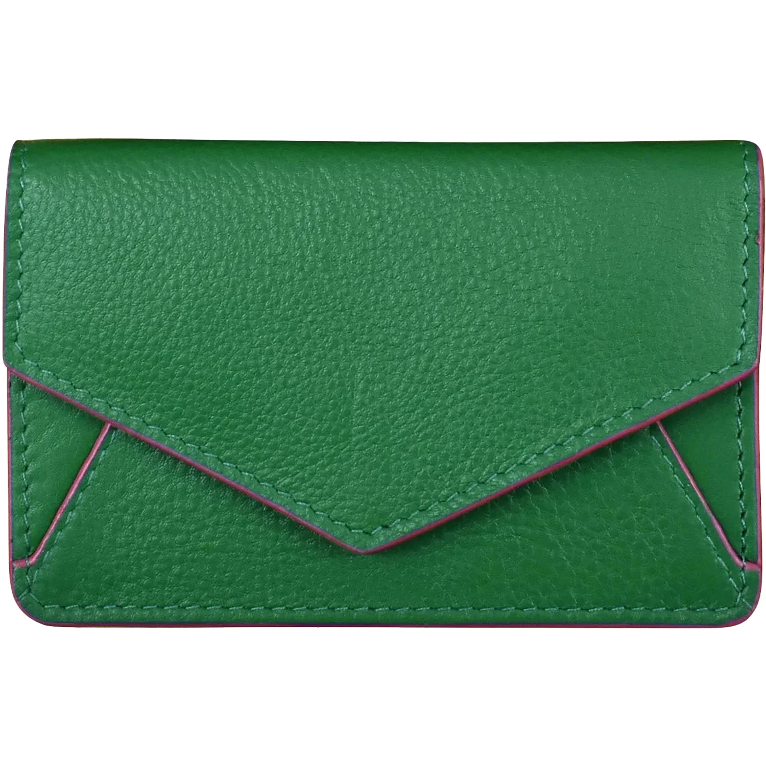 ili New York Envelope Business Card Case Wallet Emerald/Fab Fuschia Leather