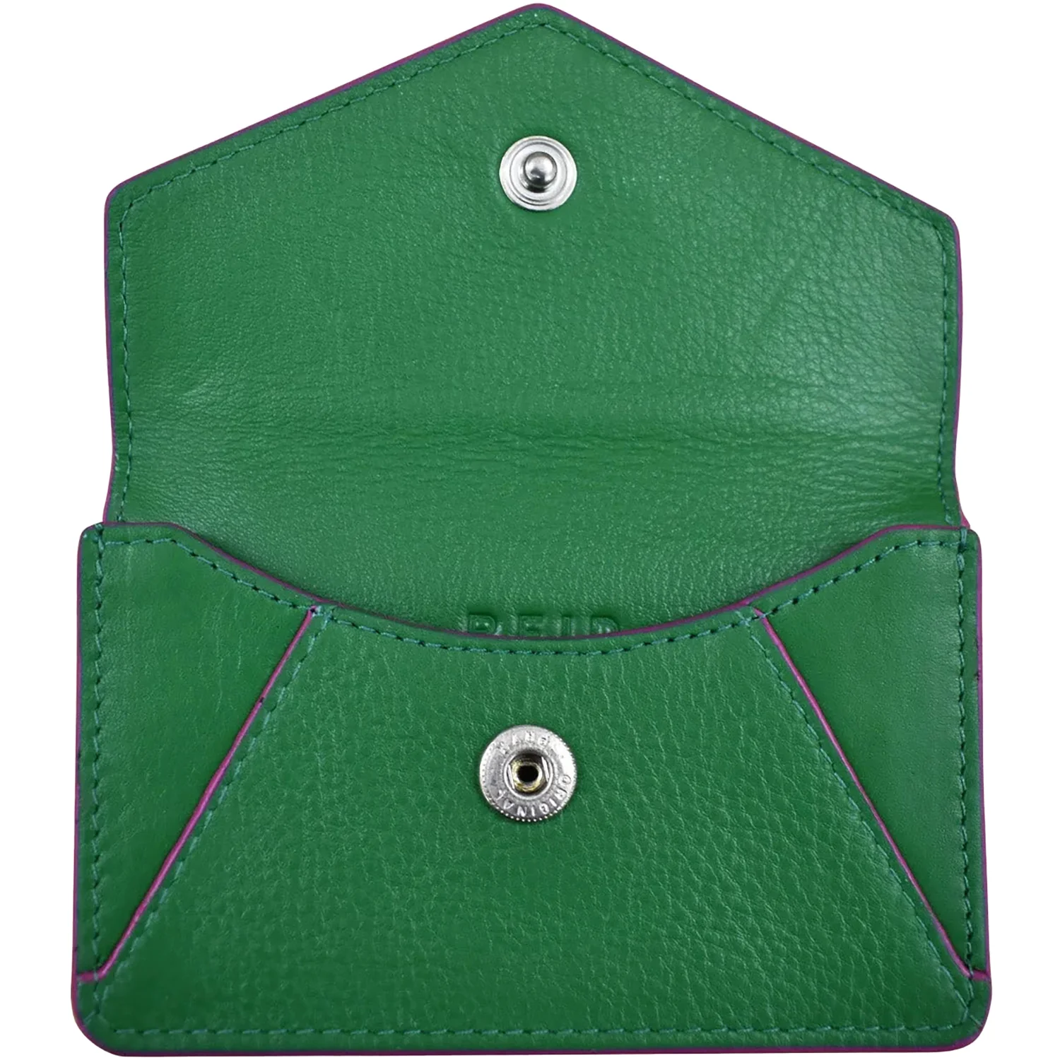 ili New York Envelope Business Card Case Wallet Emerald/Fab Fuschia Leather - Image 2