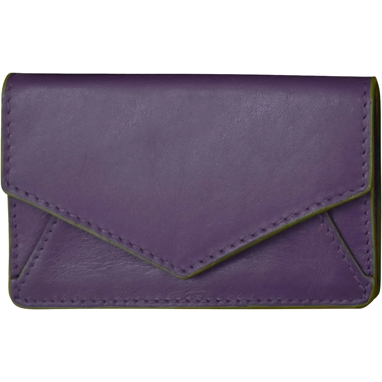 ili New York Envelope Business Card Case Wallet Purple/Green Moss Leather