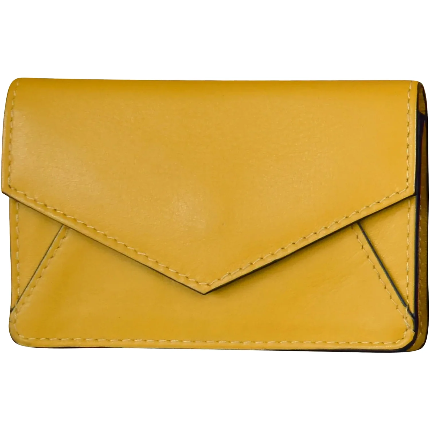 ili New York Envelope Business Card Case Wallet Yellow/Navy Leather