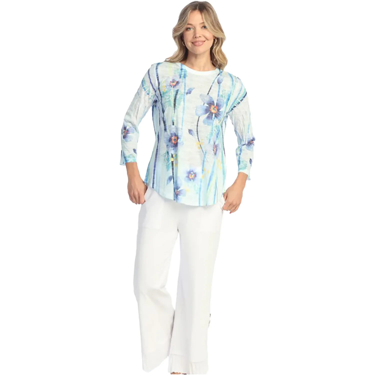 Jess & Jane Burnout 3/4 Sleeve Crew Women's Top Blue Belle - Image 2