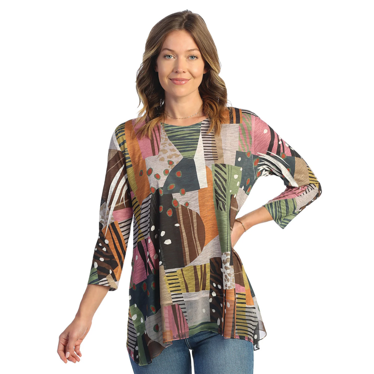 Jess & Jane Chiffon Contrast Tunic Top Doodles Women's Clothing Doodles Multi