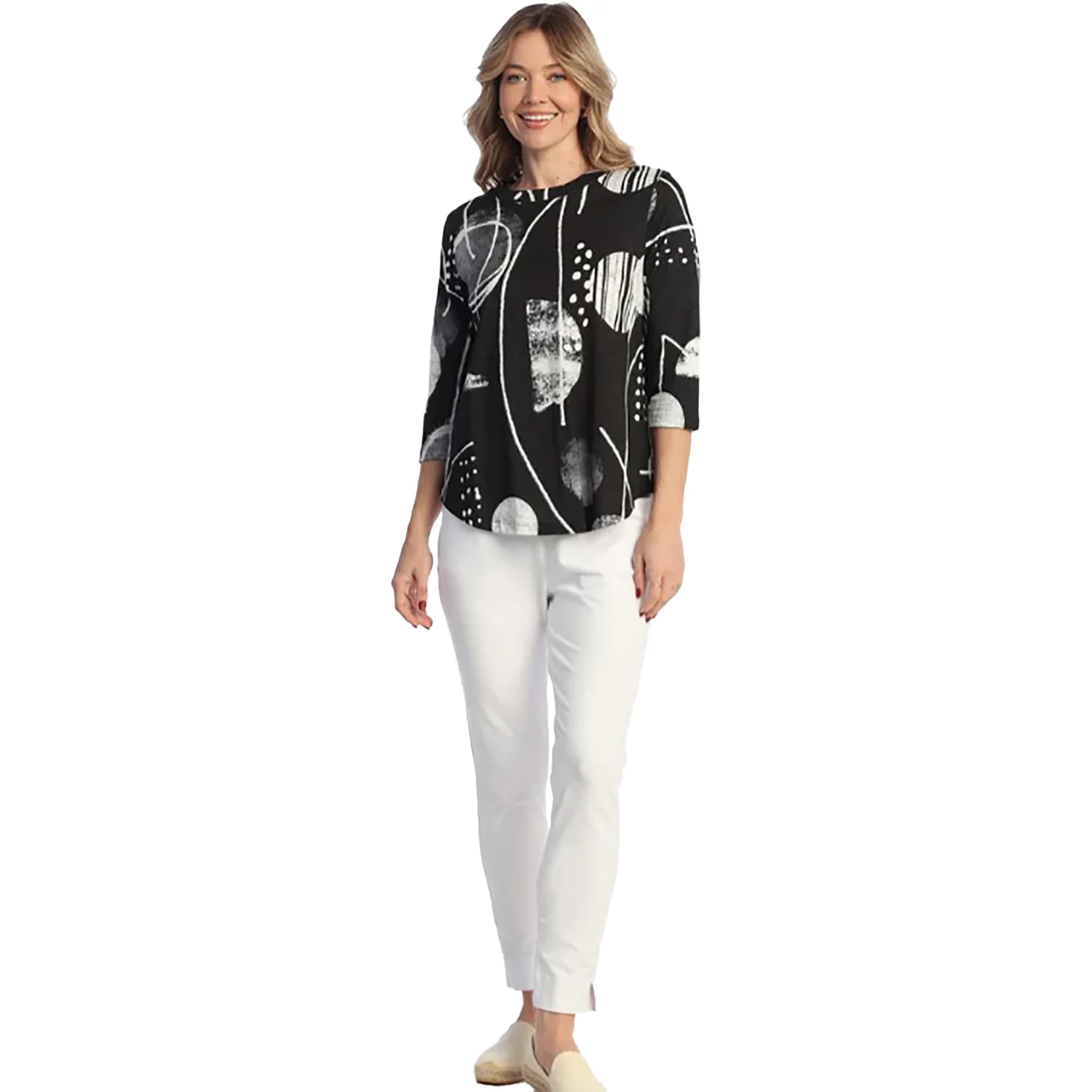 Jess & Jane Cotton Modal 3/4 Sleeve Crew Women's Long Sleeve Top Canvas Black - Image 2