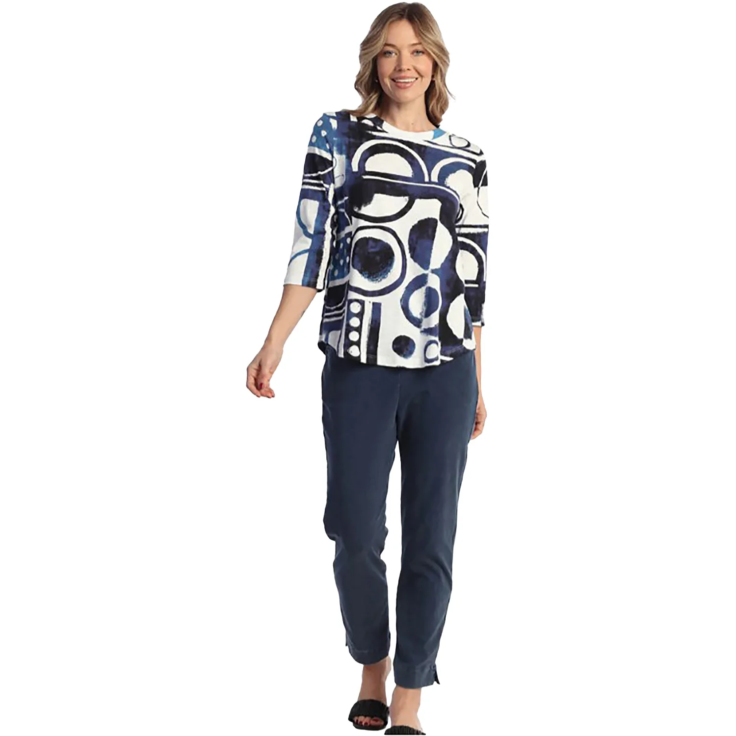 Jess & Jane Cotton Modal 3/4 Sleeve Crew Women's Long Sleeve Top Dottie Navy - Image 2