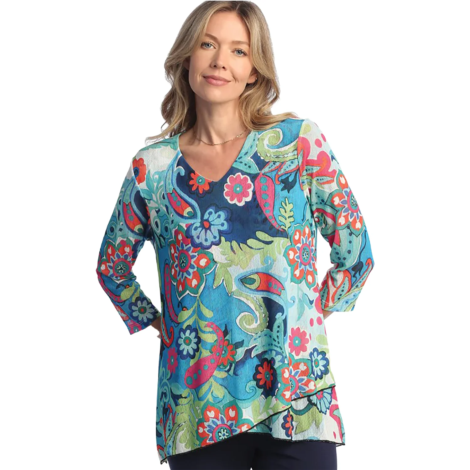 Jess & Jane Crepe Mesh Long-Sleeved Tunic Women's Long-Sleeve Top Marina