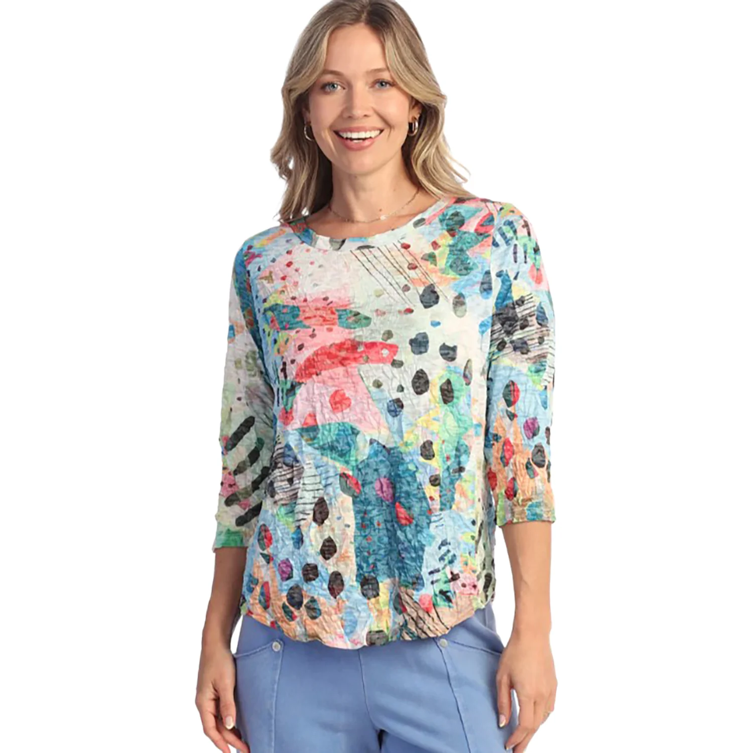 Jess & Jane Crushed 3/4 Sleeve Top Women's Long Sleeve Top Mod