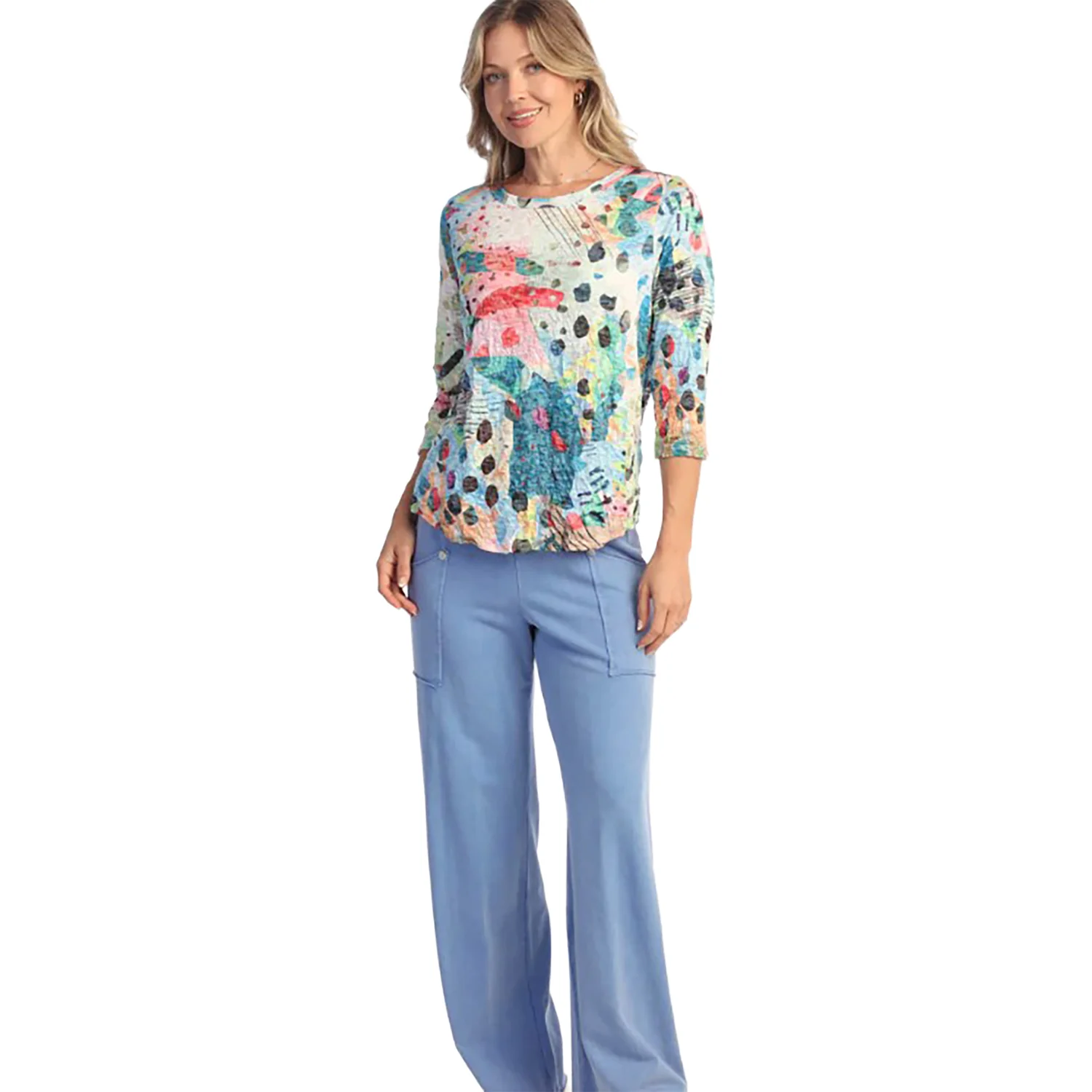 Jess & Jane Crushed 3/4 Sleeve Top Women's Long Sleeve Top Mod - Image 2