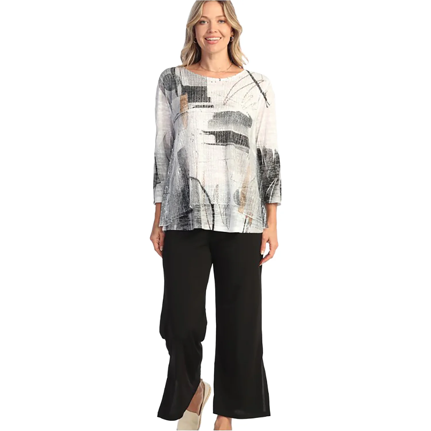 Jess & Jane Layered Boucle Mesh Tunic Women's Long-Sleeve Top Tango - Image 2