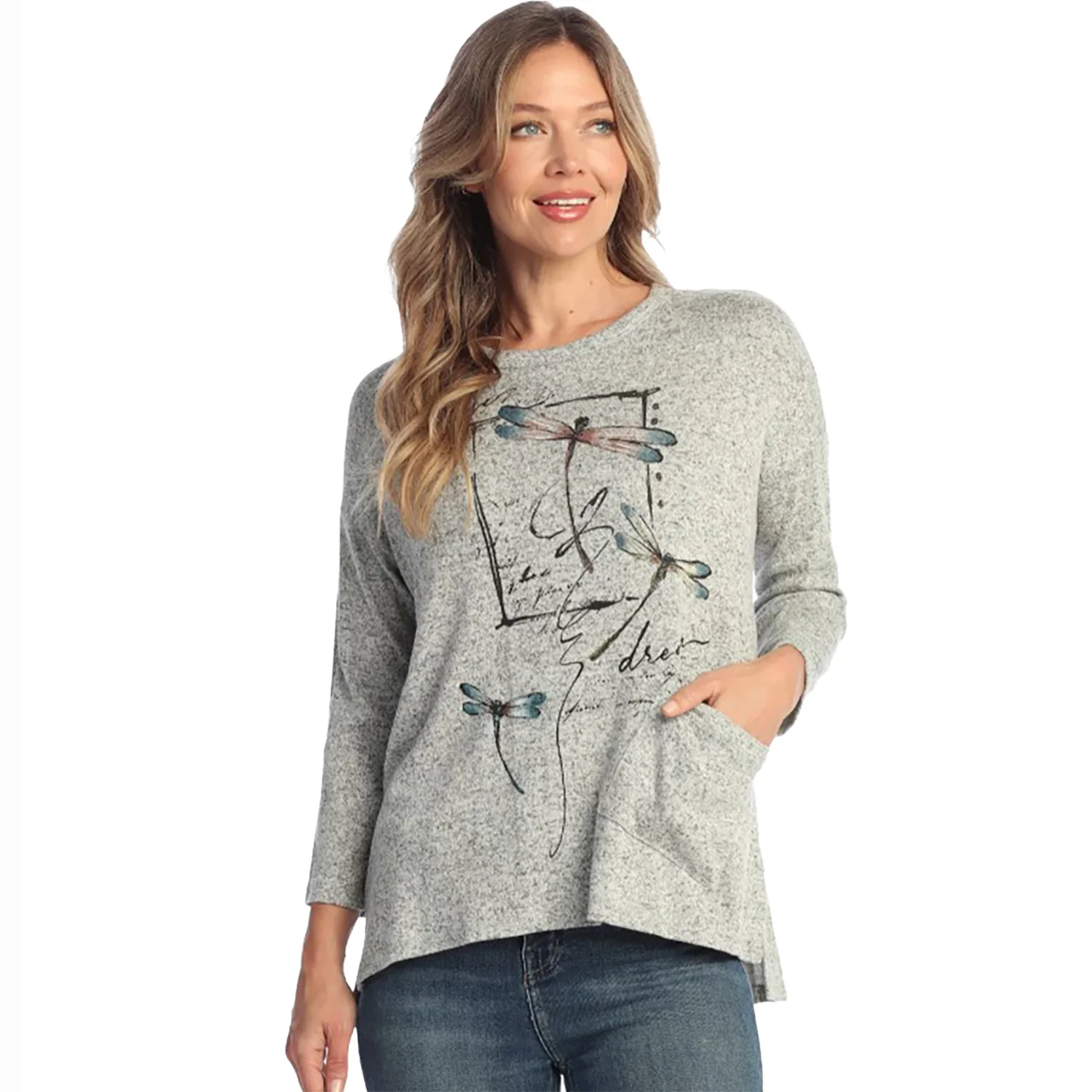 Jess & Jane Long Sleeve Tunic Women's Tops Long Sleeve Heather Grey Flutter