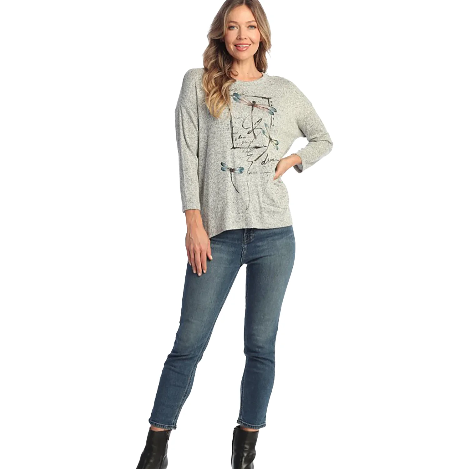 Jess & Jane Long Sleeve Tunic Women's Tops Long Sleeve Heather Grey Flutter - Image 2