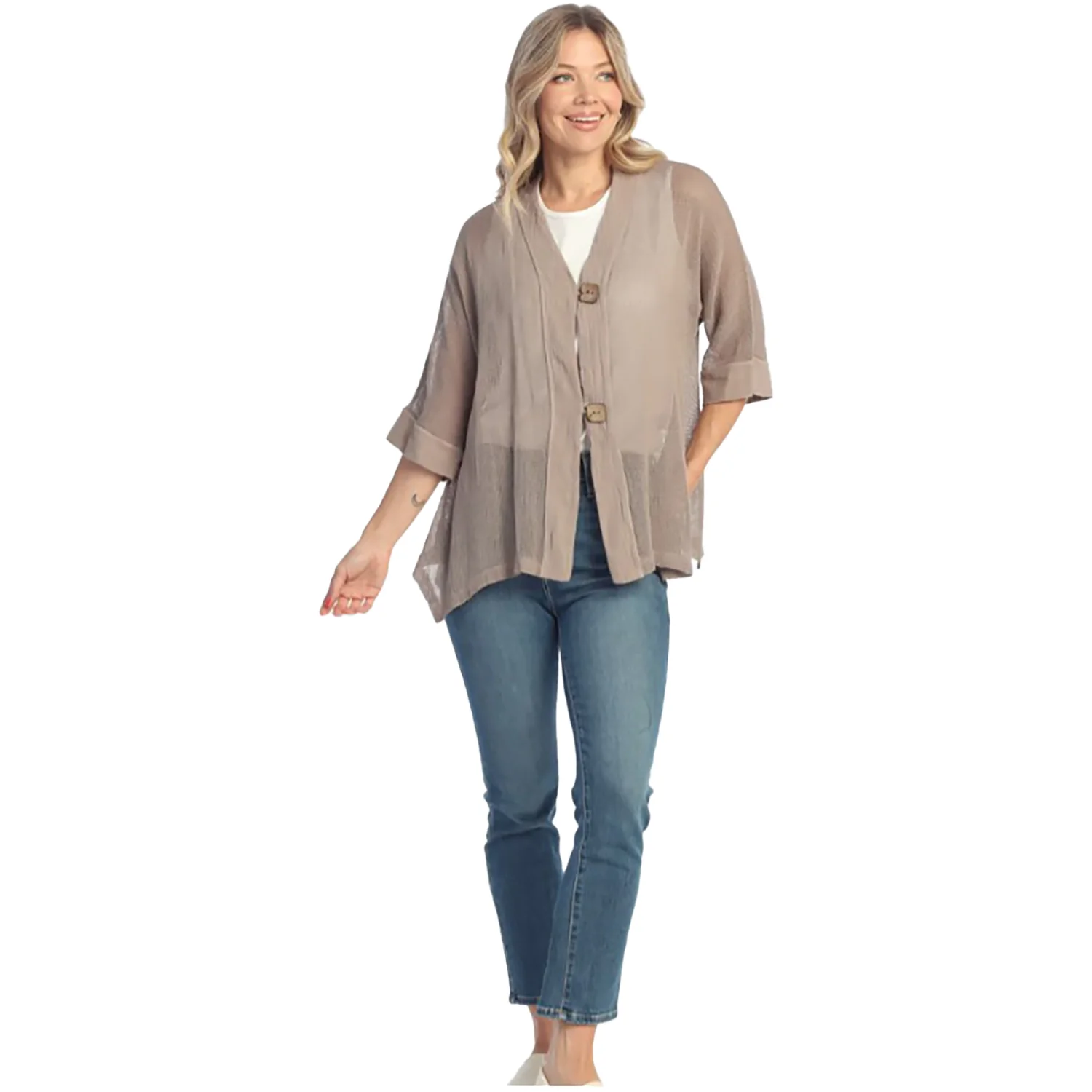 Jess & Jane Mineral Wash Cardigan Women's Top Jet Slate - Image 2