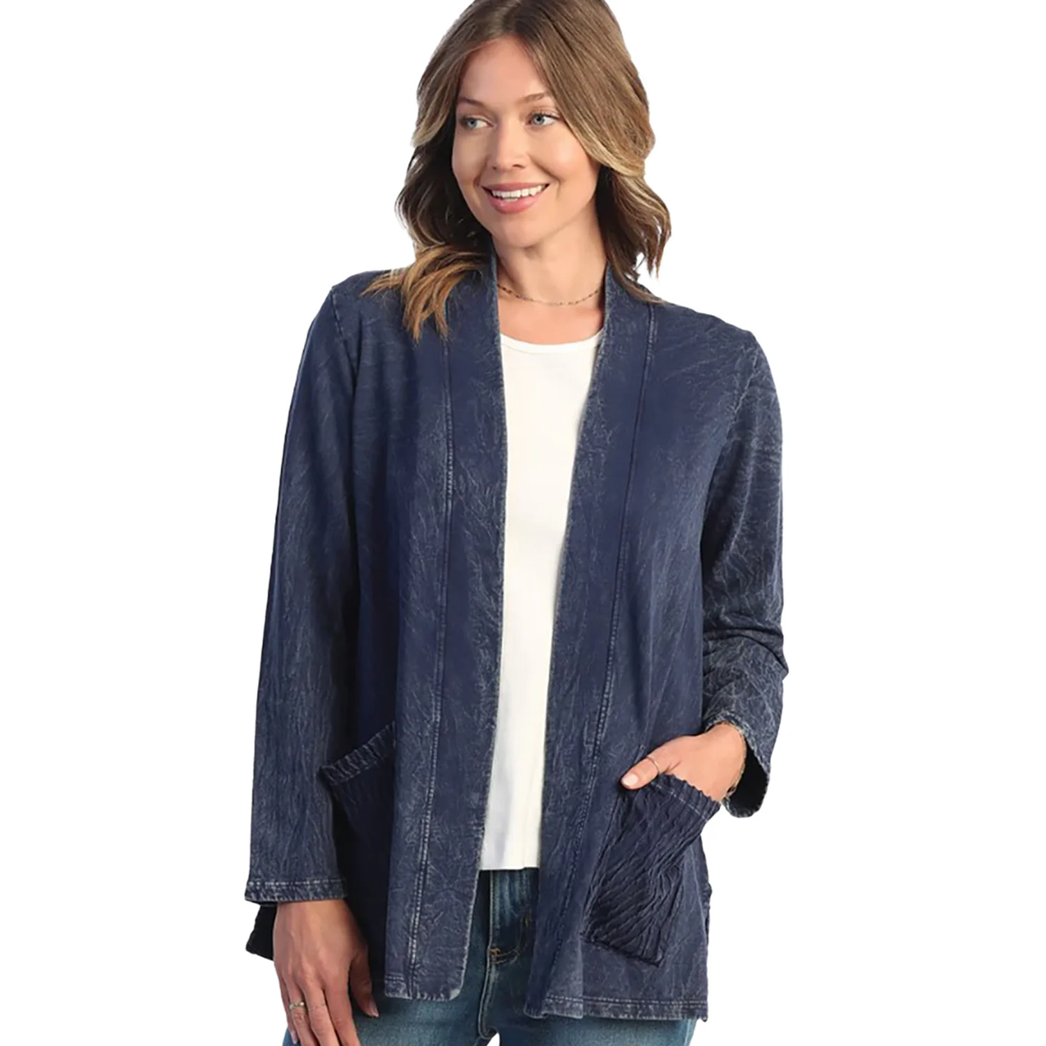 Jess & Jane Mineral Wash Fleece Cardigan Women's Outerwear Denim