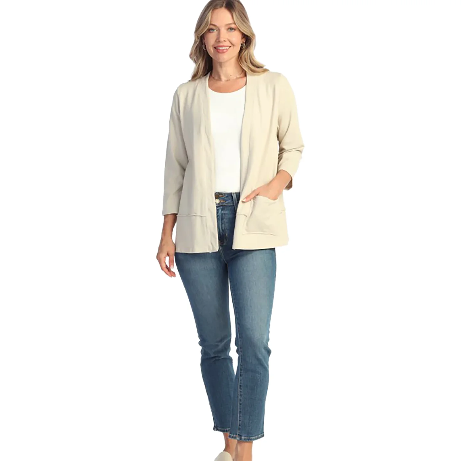 Jess & Jane Mineral Wash Layered Hem with Pocket Cardigan Women's Outerwear Birch - Image 2