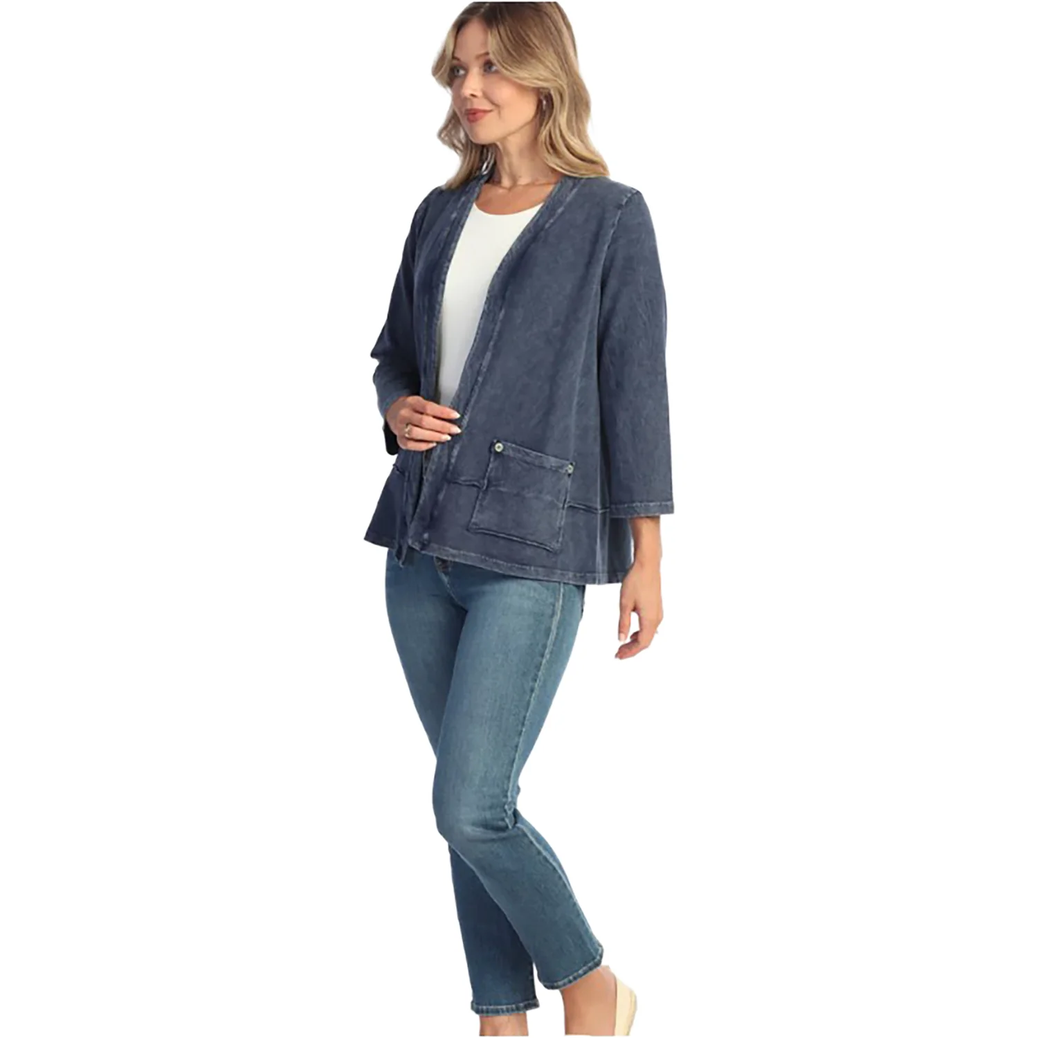 Jess & Jane Mineral Wash Layered Hem with Pocket Cardigan Women's Outerwear Denim - Image 2