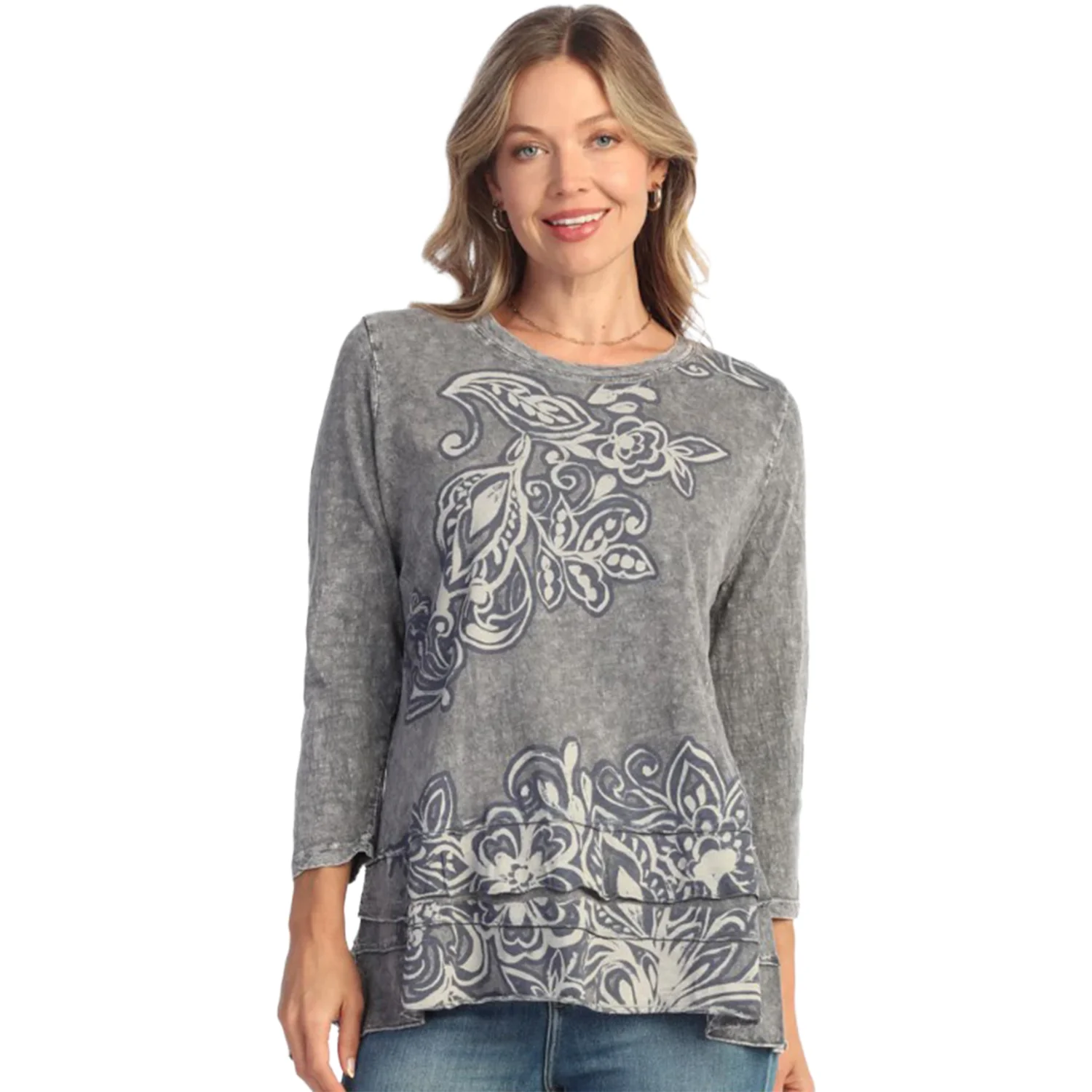 Jess & Jane Mineral Wash Long-Sleeve Layered Tunic Top Women's Long-Sleeve Top Botany