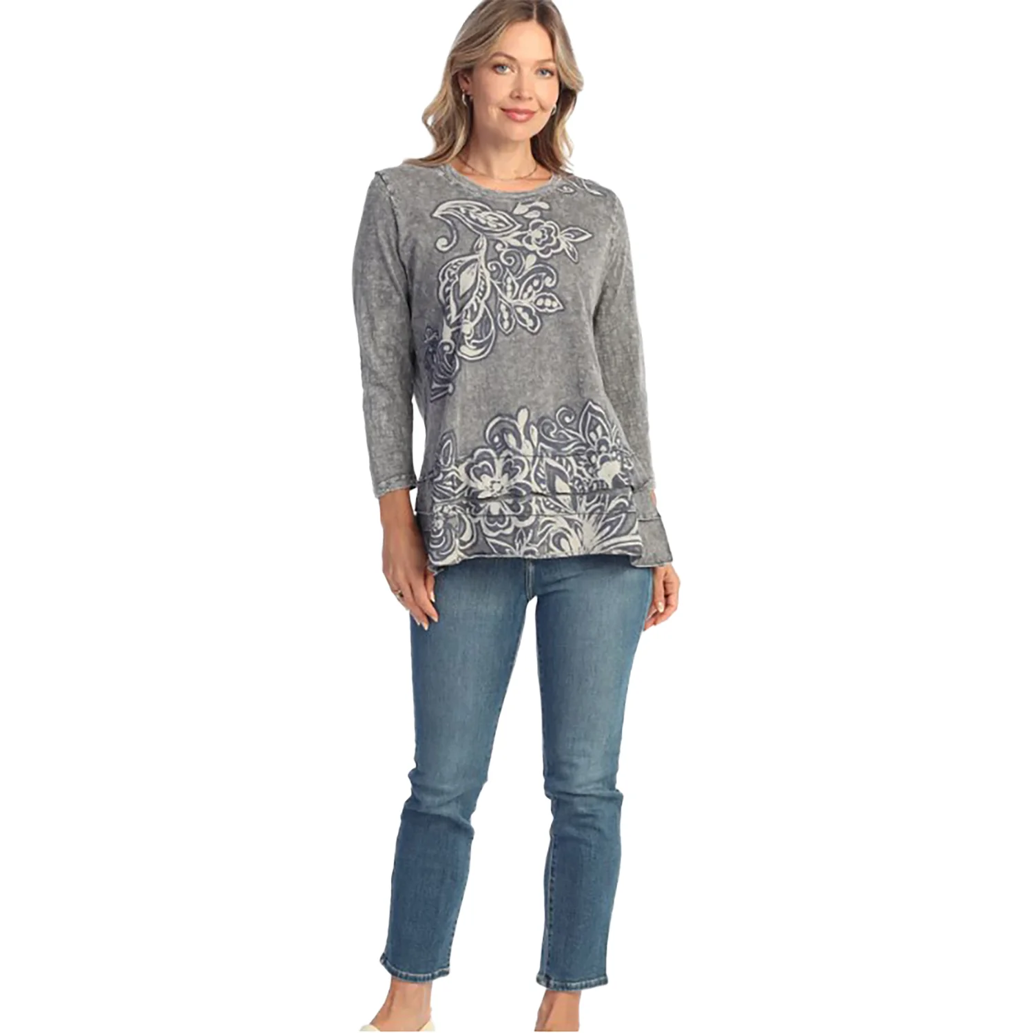 Jess & Jane Mineral Wash Long-Sleeve Layered Tunic Top Women's Long-Sleeve Top Botany - Image 2