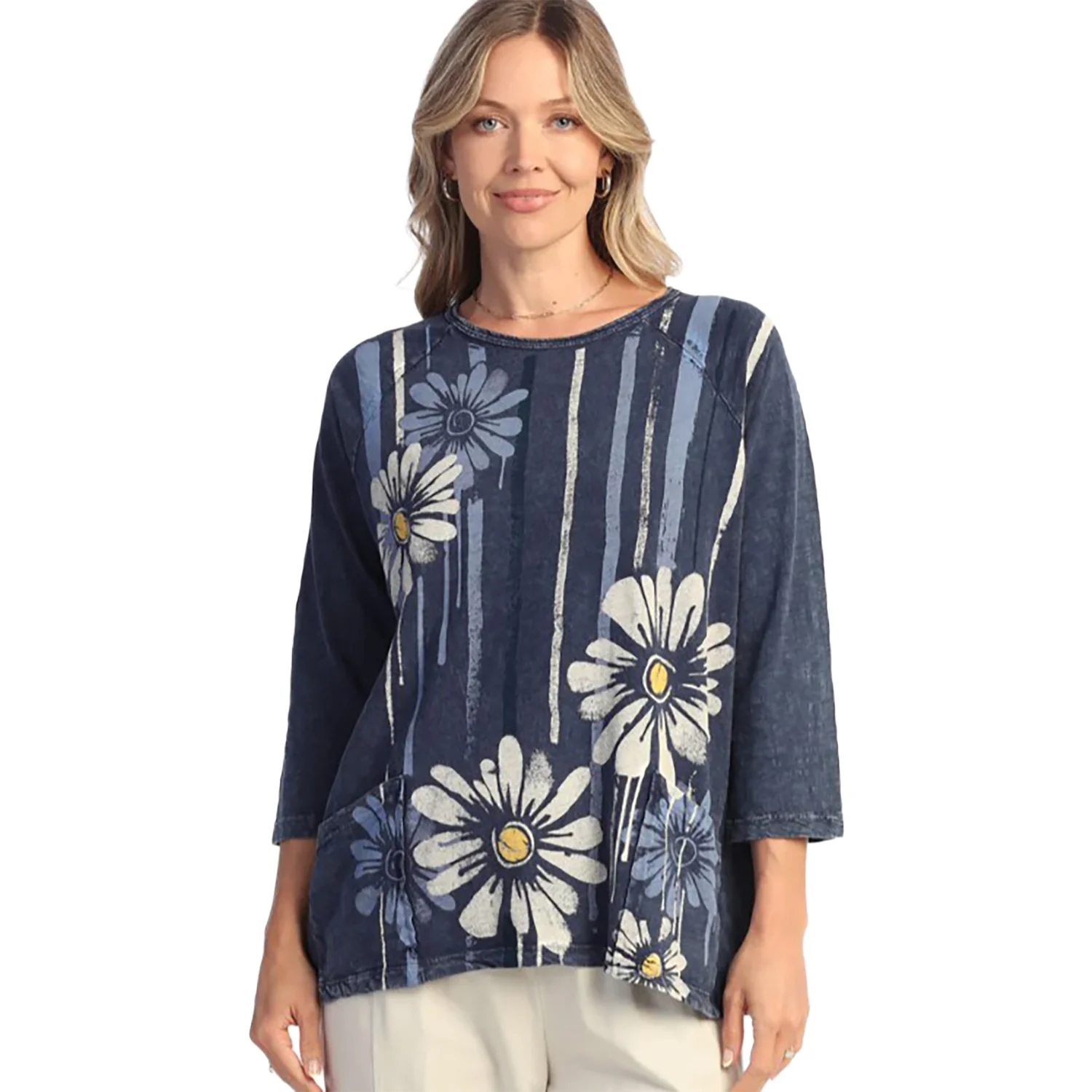Jess & Jane Mineral Wash Long Sleeve Patch Pocket Tunic Women's Long Sleeve Top Groovy