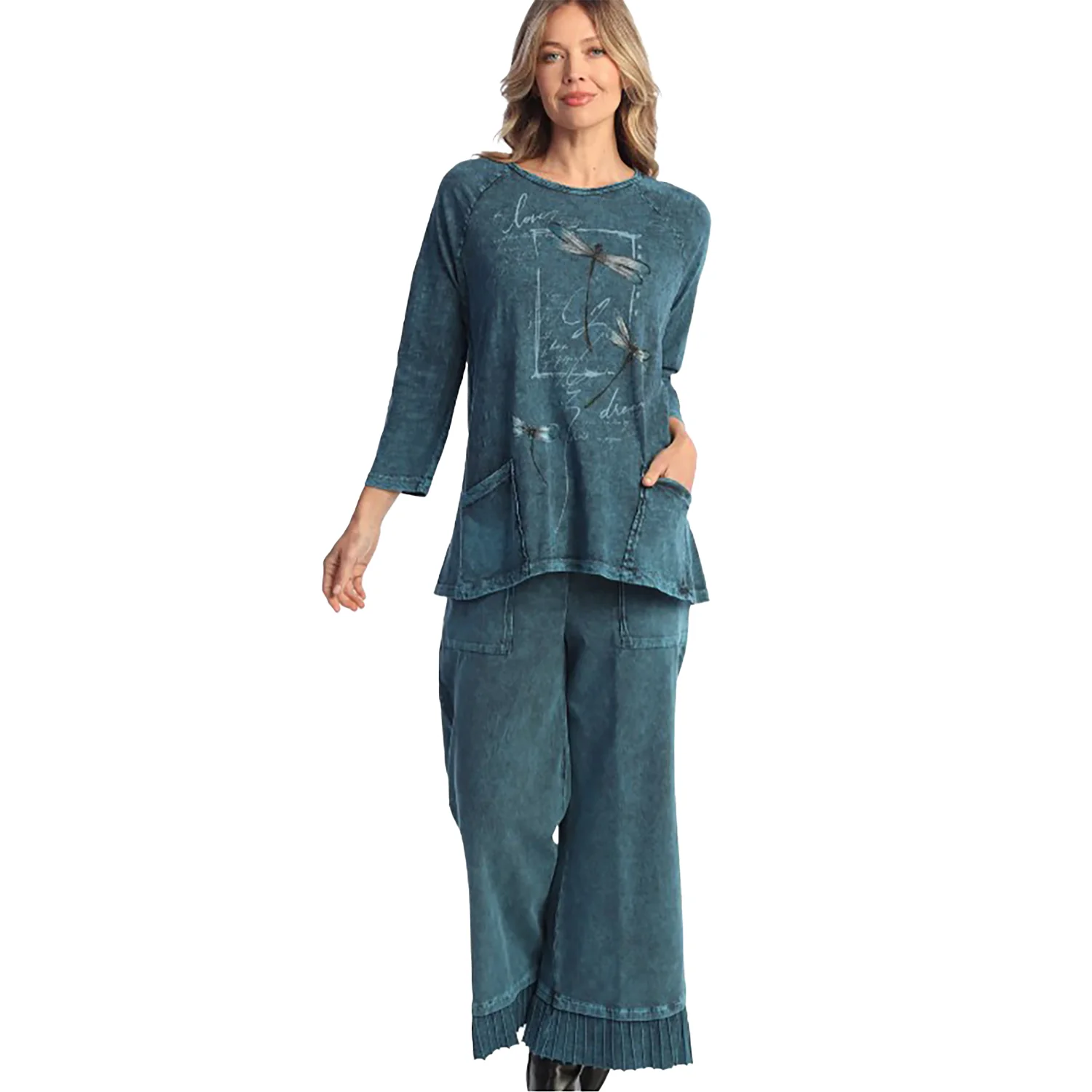 Jess & Jane Mineral Wash Long-Sleeve Pocket Tunic Women's Tops Long Sleeve Flutter Sapphire - Image 2