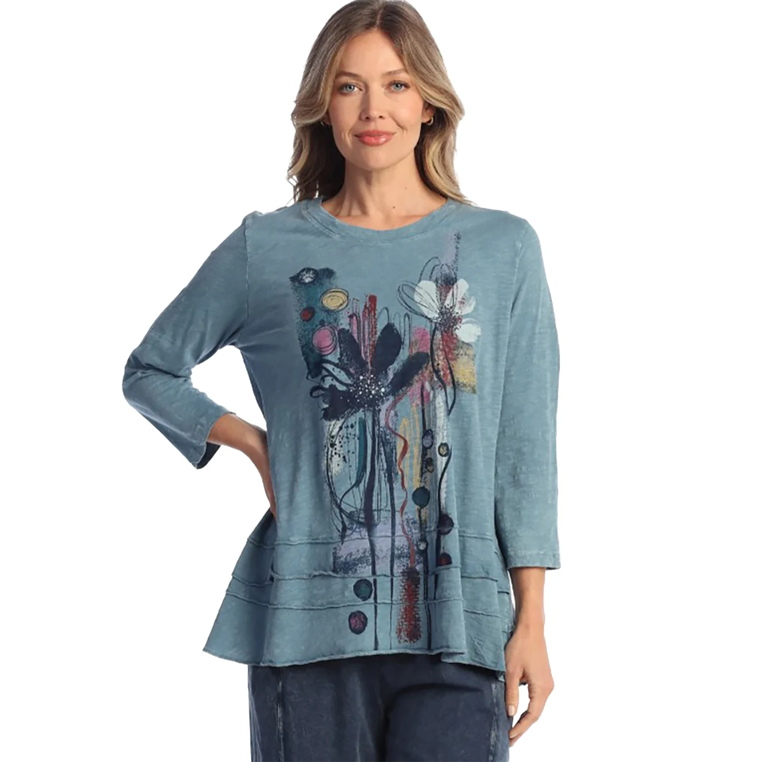 Jess & Jane Mineral Wash Long Sleeve Tunic Women's Long-Sleeve Top Lillian Riva Multi Floral