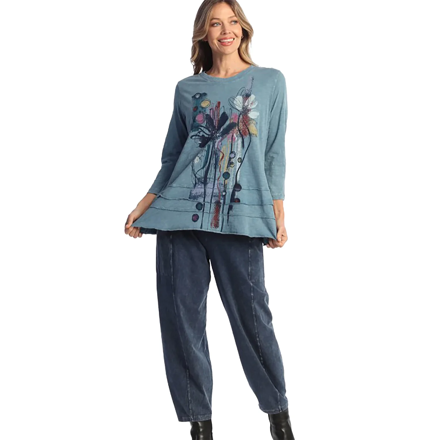 Jess & Jane Mineral Wash Long Sleeve Tunic Women's Long-Sleeve Top Lillian Riva Multi Floral - Image 2