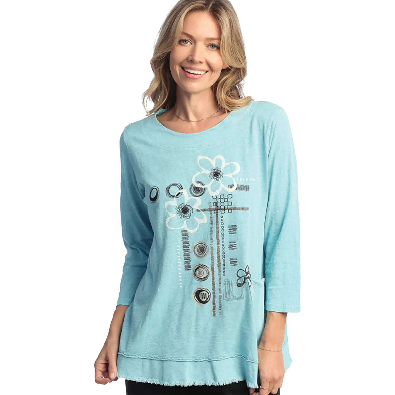 Jess & Jane Mineral Wash Long-Sleeved Tunic Women's Long-Sleeve Top Mosaic Sea Glass