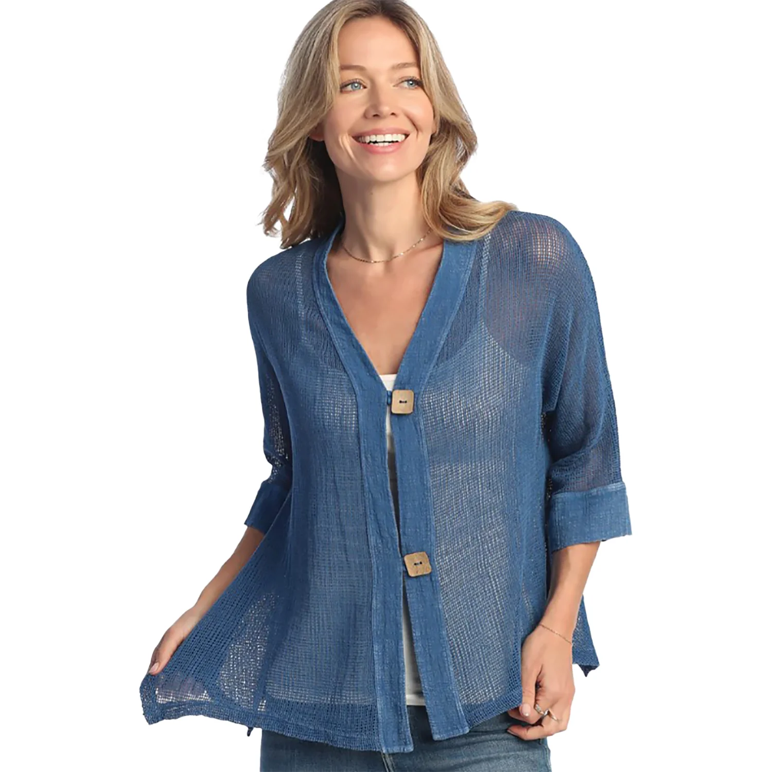 Jess & Jane Mineral Wash Mesh Cardigan Women's Outerwear Indigo