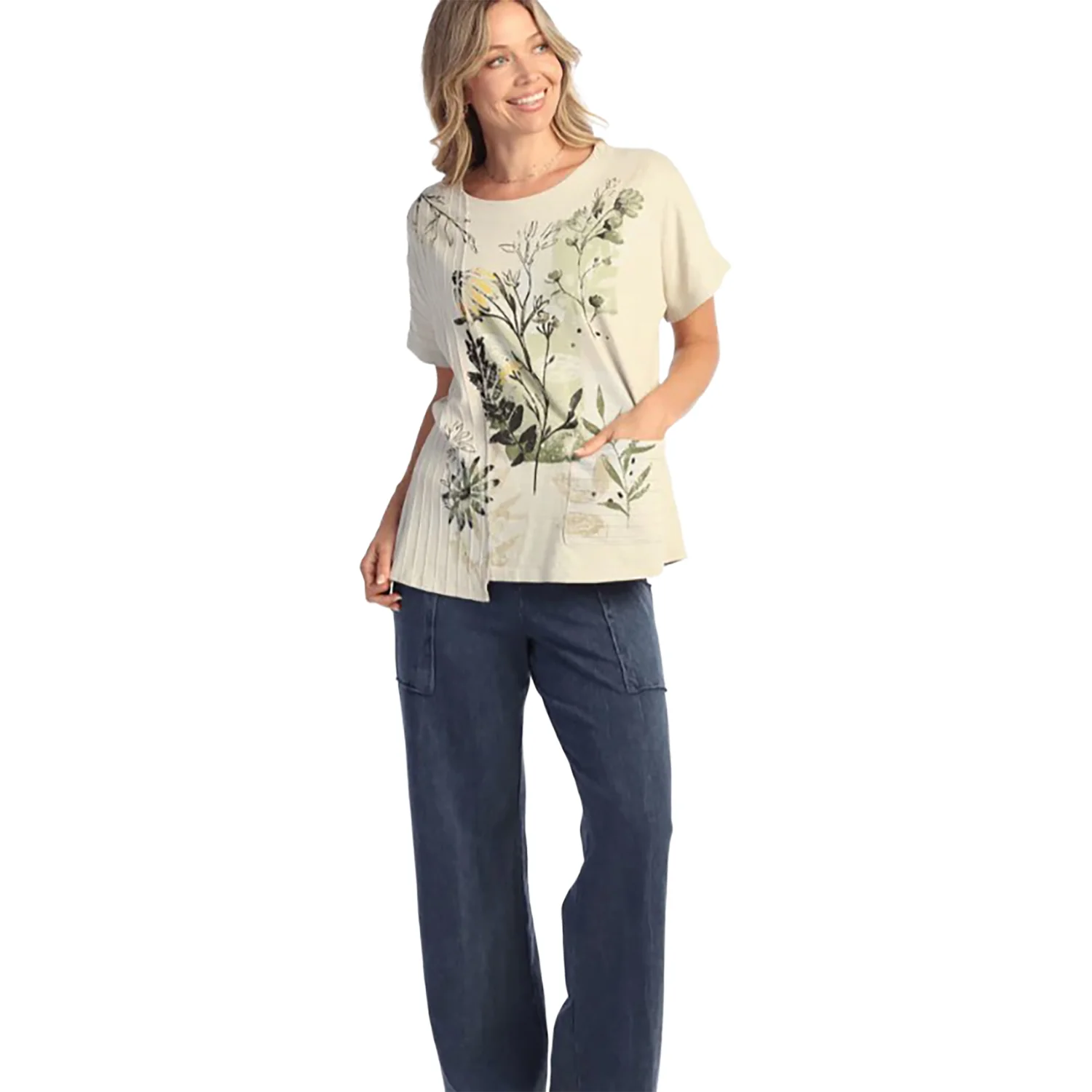 Jess & Jane Mineral Wash Short Sleeve Ribbed Top with Pocket Women's Short Sleeve Top Keepsake - Image 2