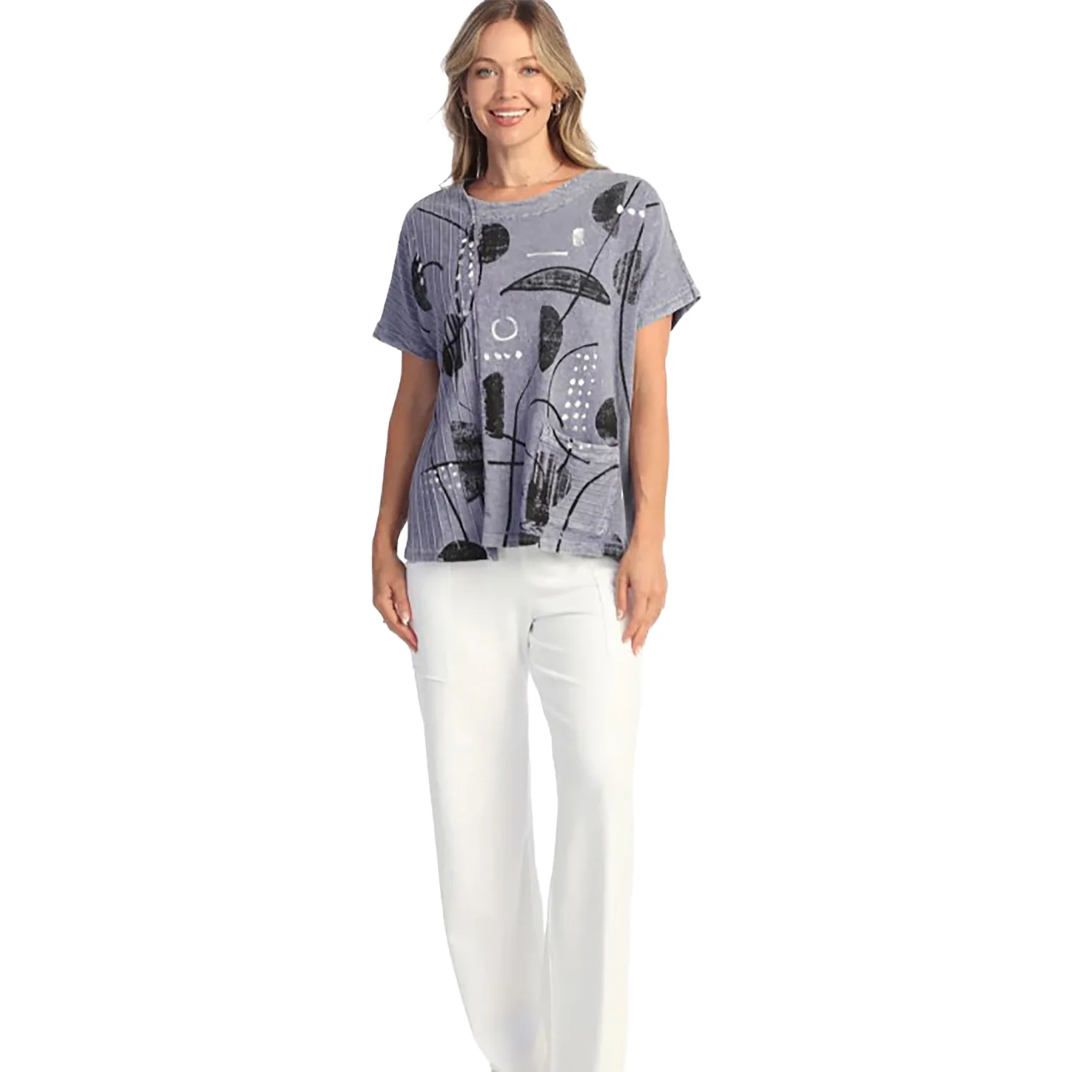 Jess & Jane Mineral Wash Short Sleeve Ribbed Top with Pocket Women's Short Sleeve Top Mojave - Image 2