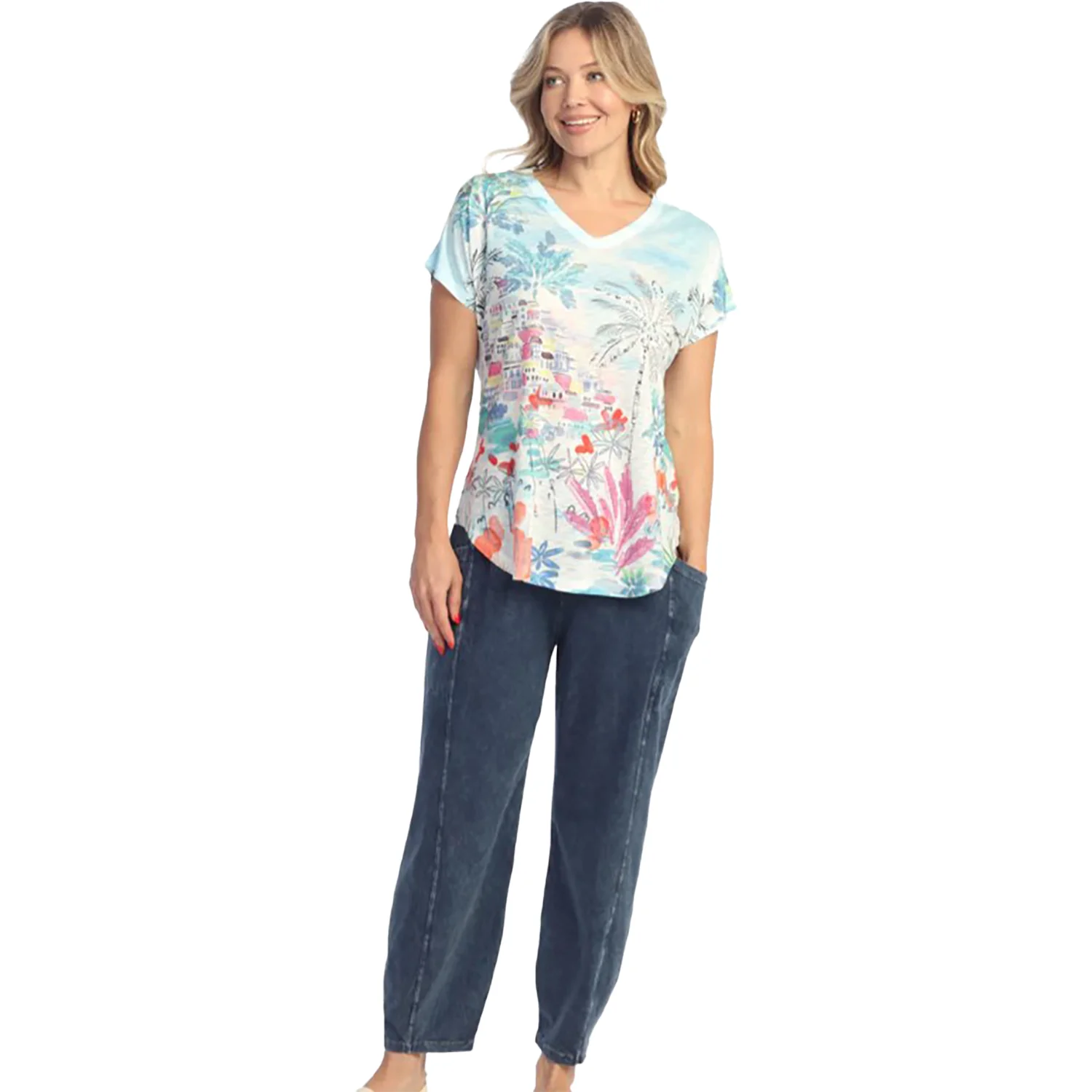Jess & Jane Short-Sleeved V-Neck Women's Short Sleeve Tops Seaside - Image 2