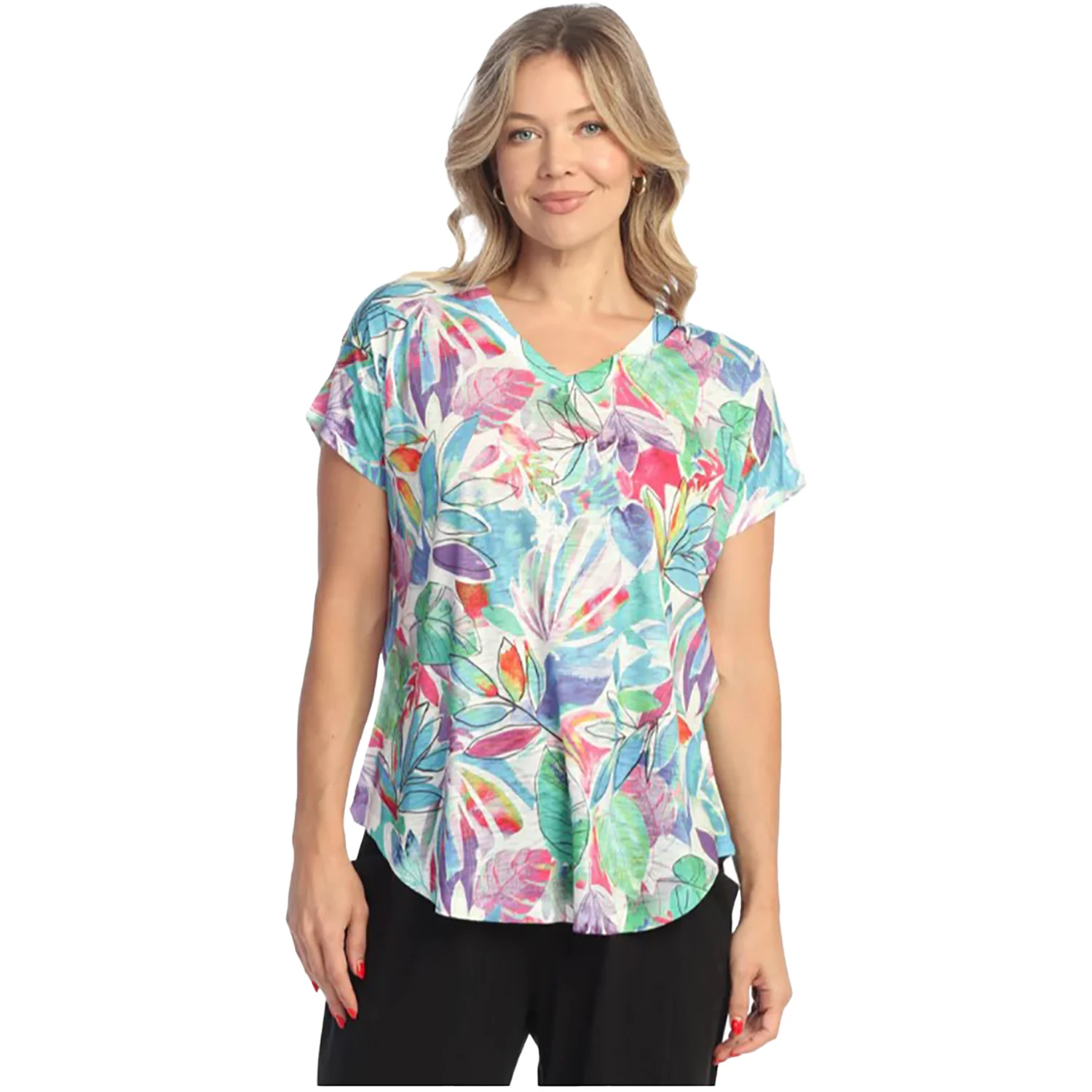Jess & Jane SS V Neck Women's Short Sleeve Top Rio