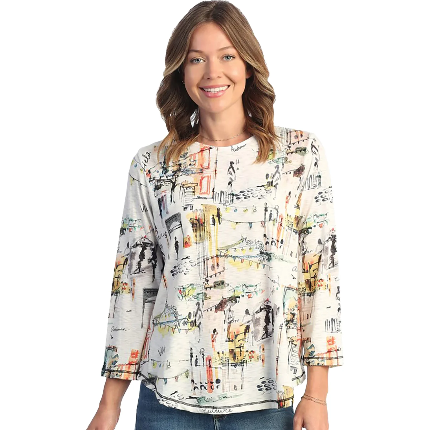 Jess & Jane Sublimation Top with Round Hem Women's Long-Sleeve Top Paseo