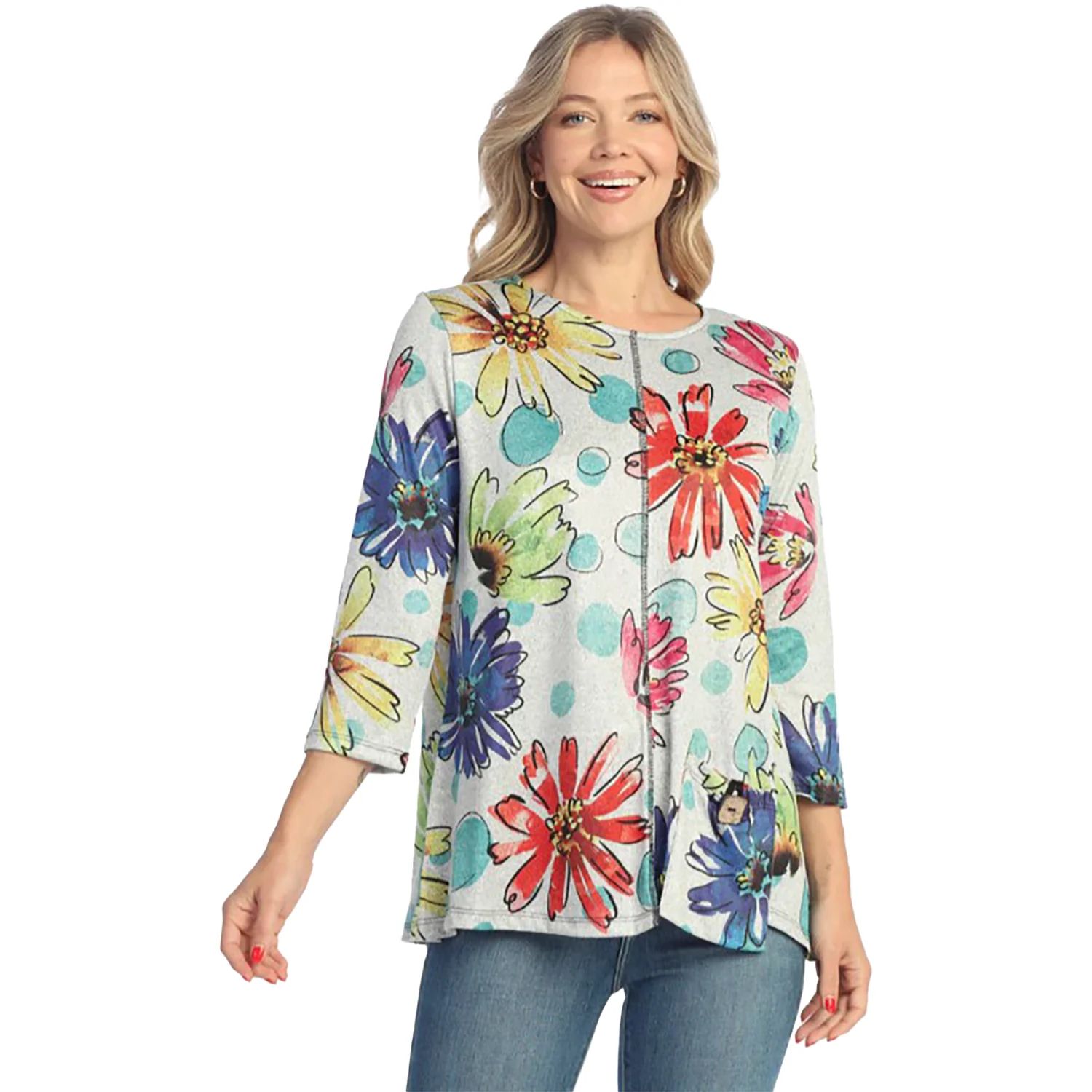 Jess & Jane Yummy 3/4 Slv Crew Women's Long Sleeve Top Arabella