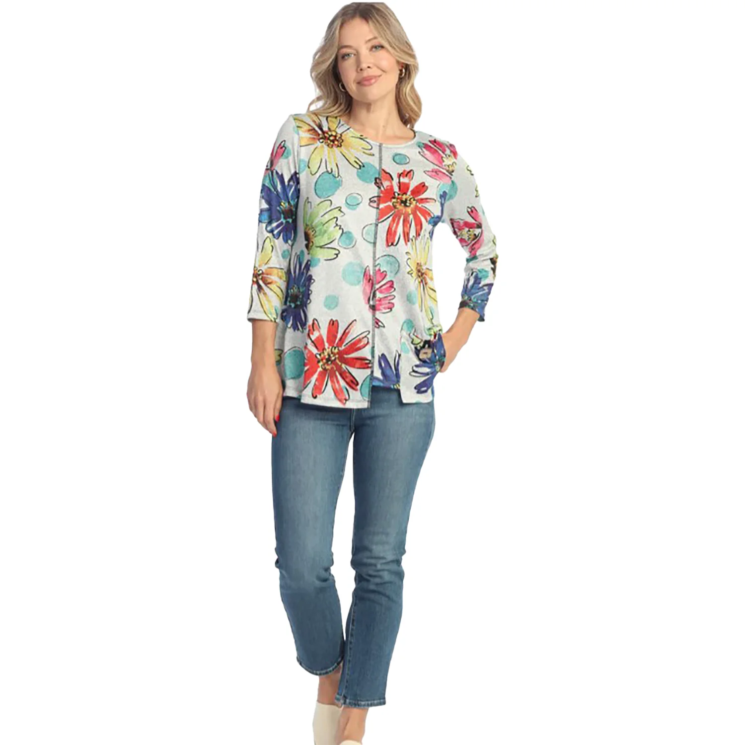 Jess & Jane Yummy 3/4 Slv Crew Women's Long Sleeve Top Arabella - Image 2