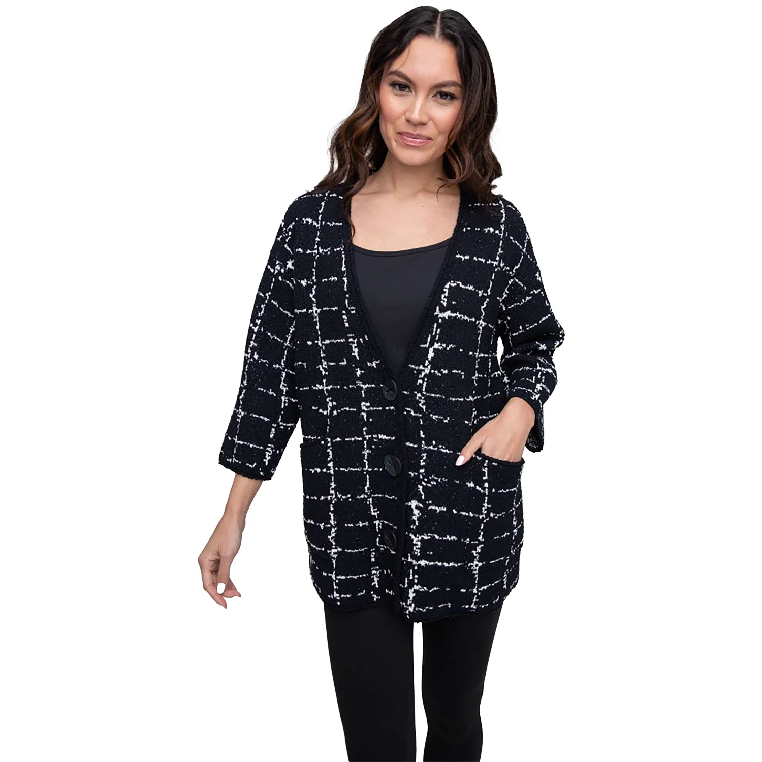 Liv by Habitat Bounce Window Pane Cocoon Cardigan Women's Clothing Black