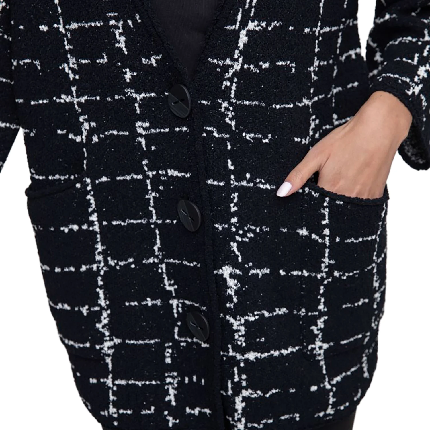 Liv by Habitat Bounce Window Pane Cocoon Cardigan Women's Clothing Black - Image 2