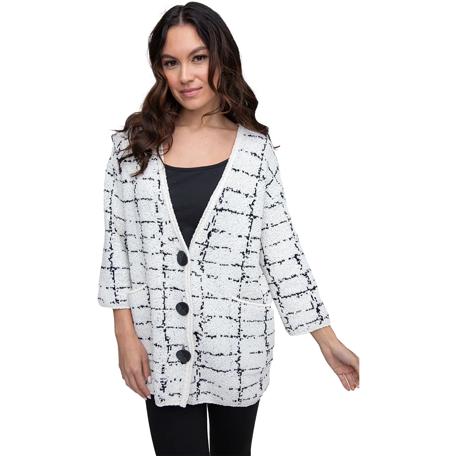 Liv by Habitat Bounce Window Pane Cocoon Cardigan Women's Clothing White
