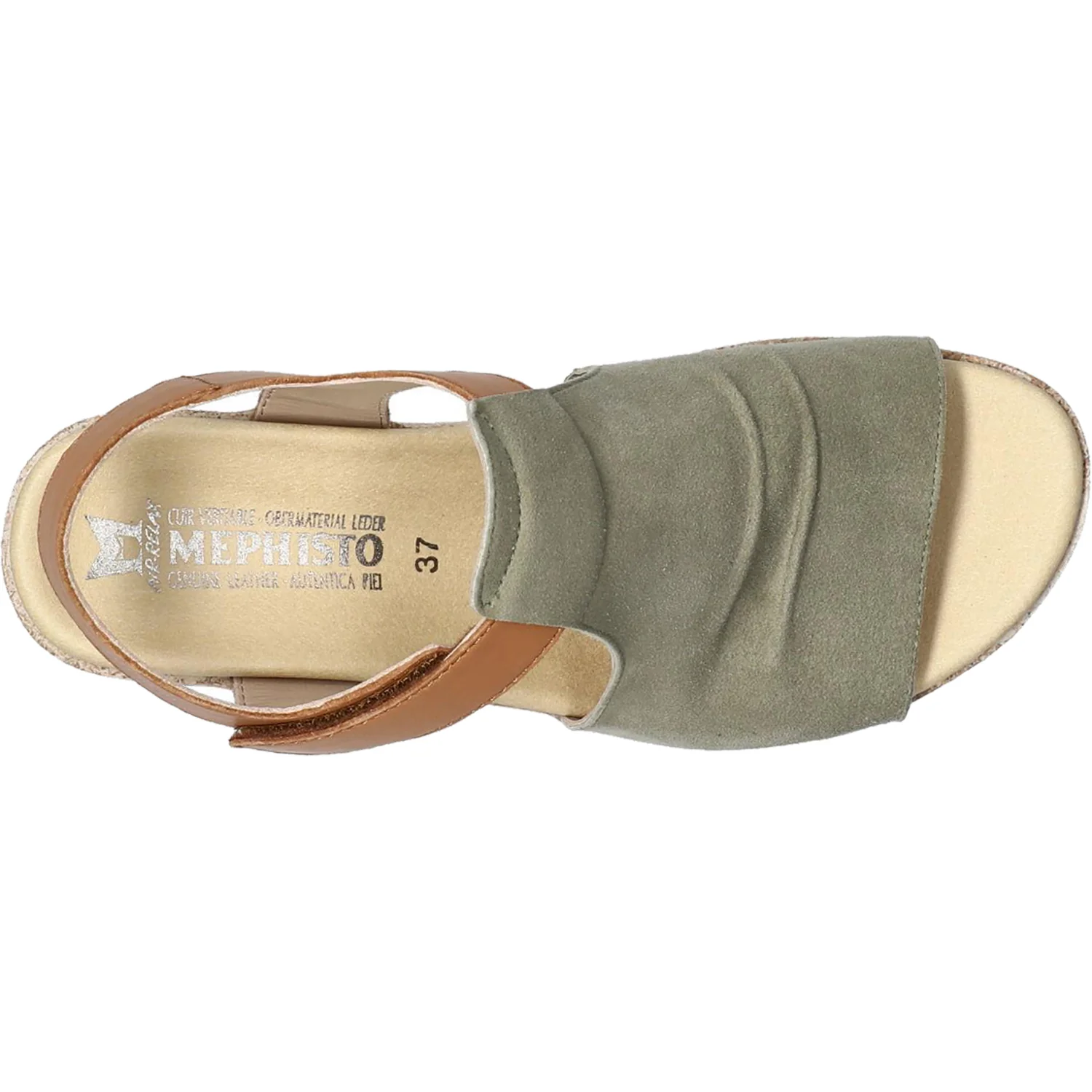 Mephisto Galiane Women's Wedge Sandals Light Khaki Leather/Suede - Image 2