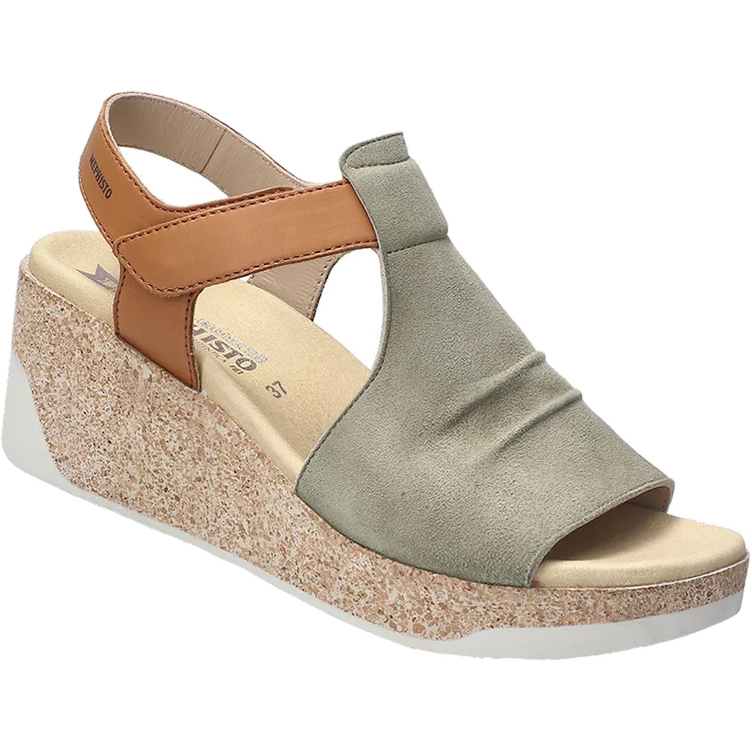 Mephisto Galiane Women's Wedge Sandals Light Khaki Leather/Suede - Image 3