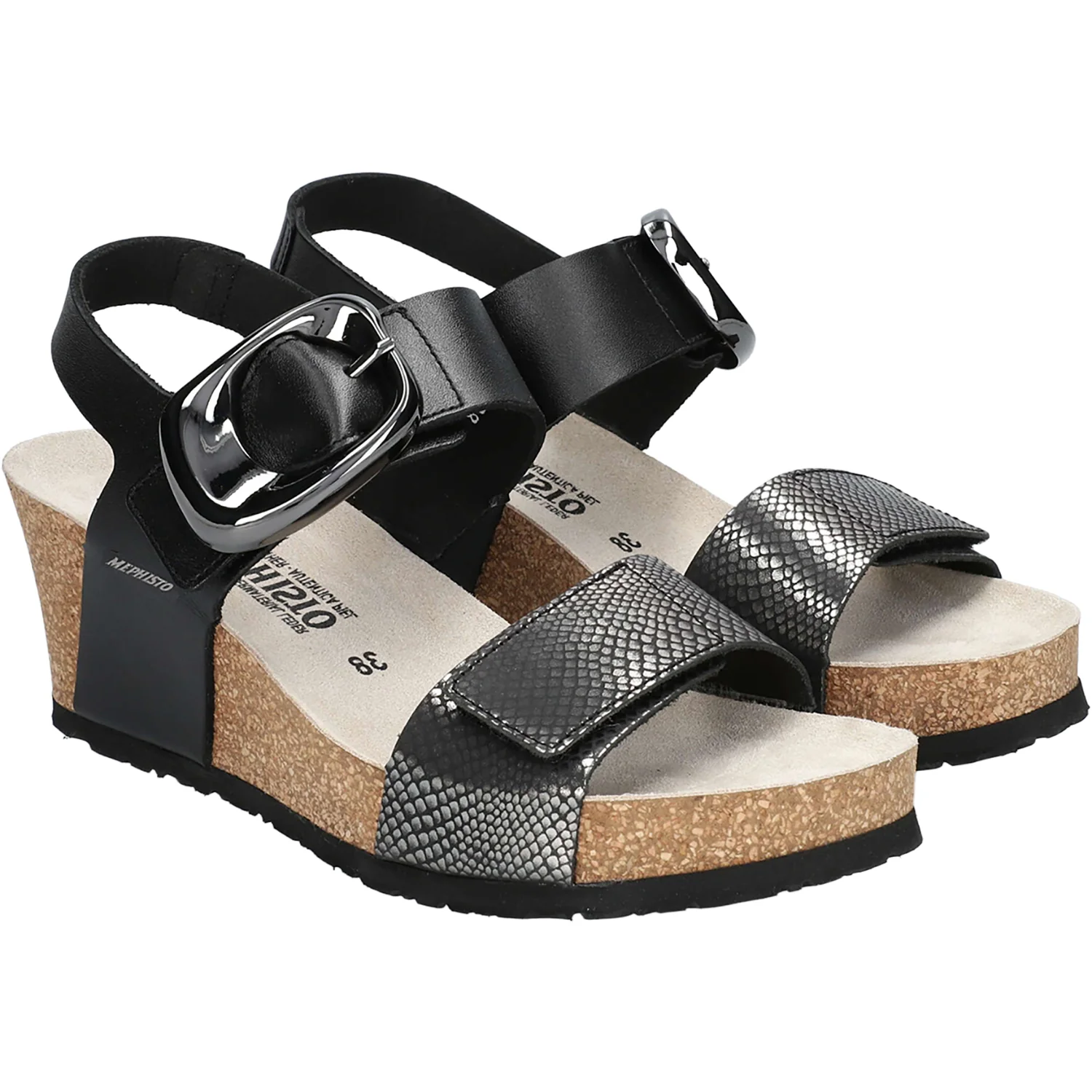 Mephisto Leandre Women's Wedge Sandals Grey Havana - Image 4
