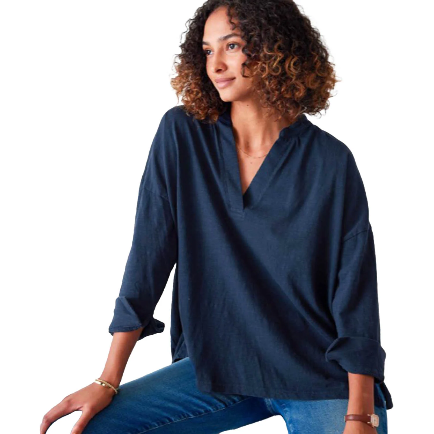 Mersea Amelia Cuff Long Sleeve Tee Women's Long Sleeve Top Navy