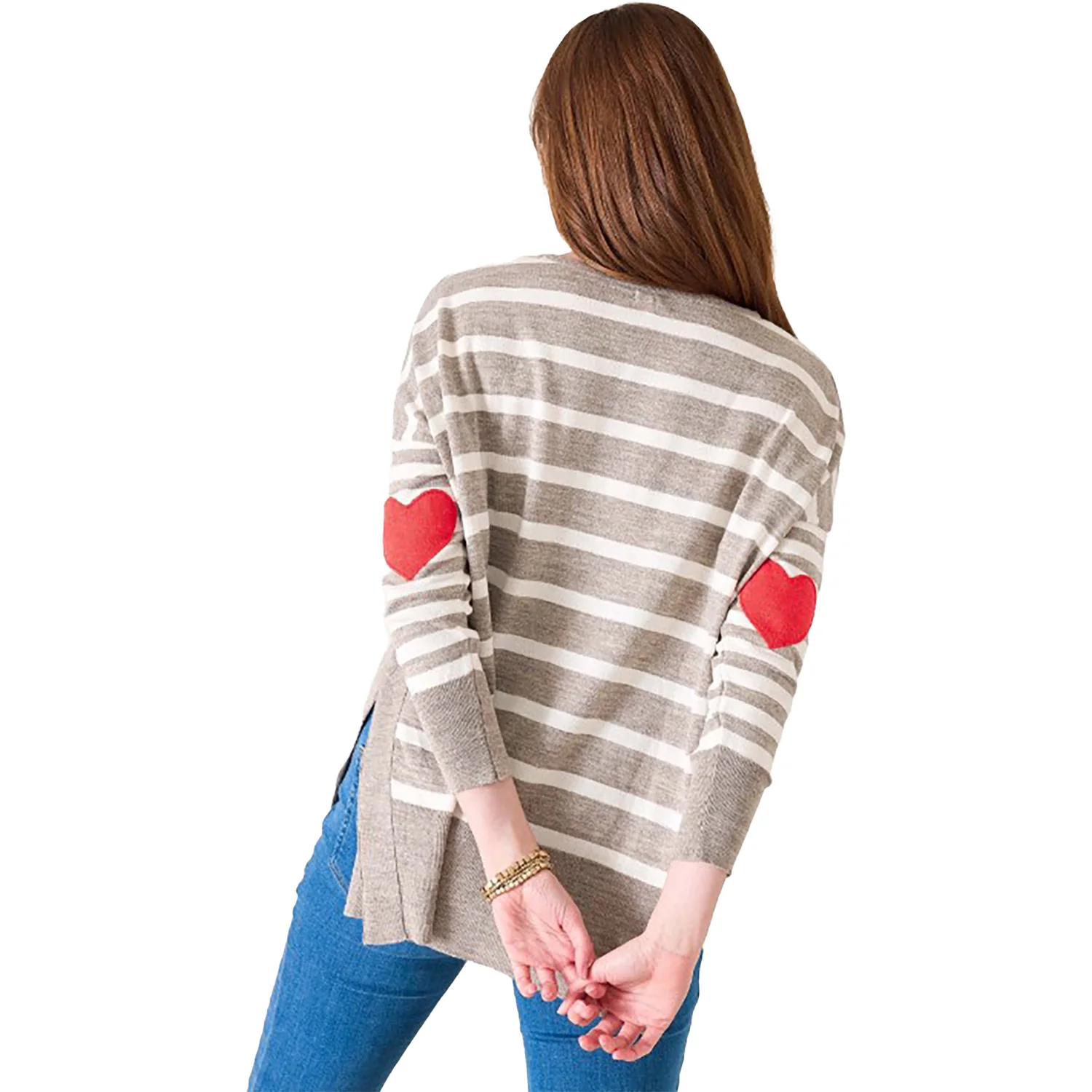 Mersea Amour Sweater Women's Long Sleeve Top Driftwood Stripe Heart - Image 3