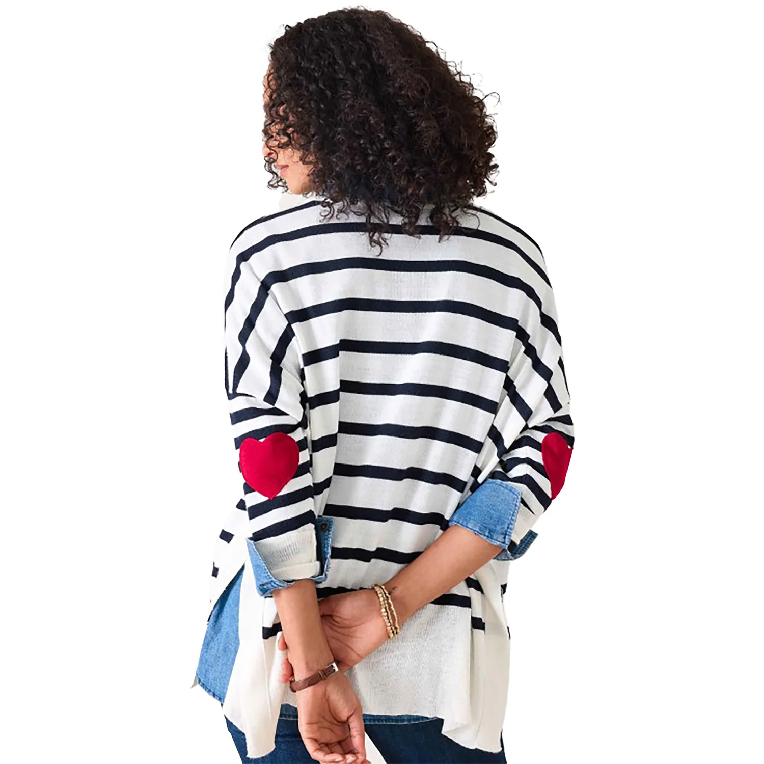 Mersea Amour Sweater Women's Long Sleeve Top Navy Stripe Heart - Image 2