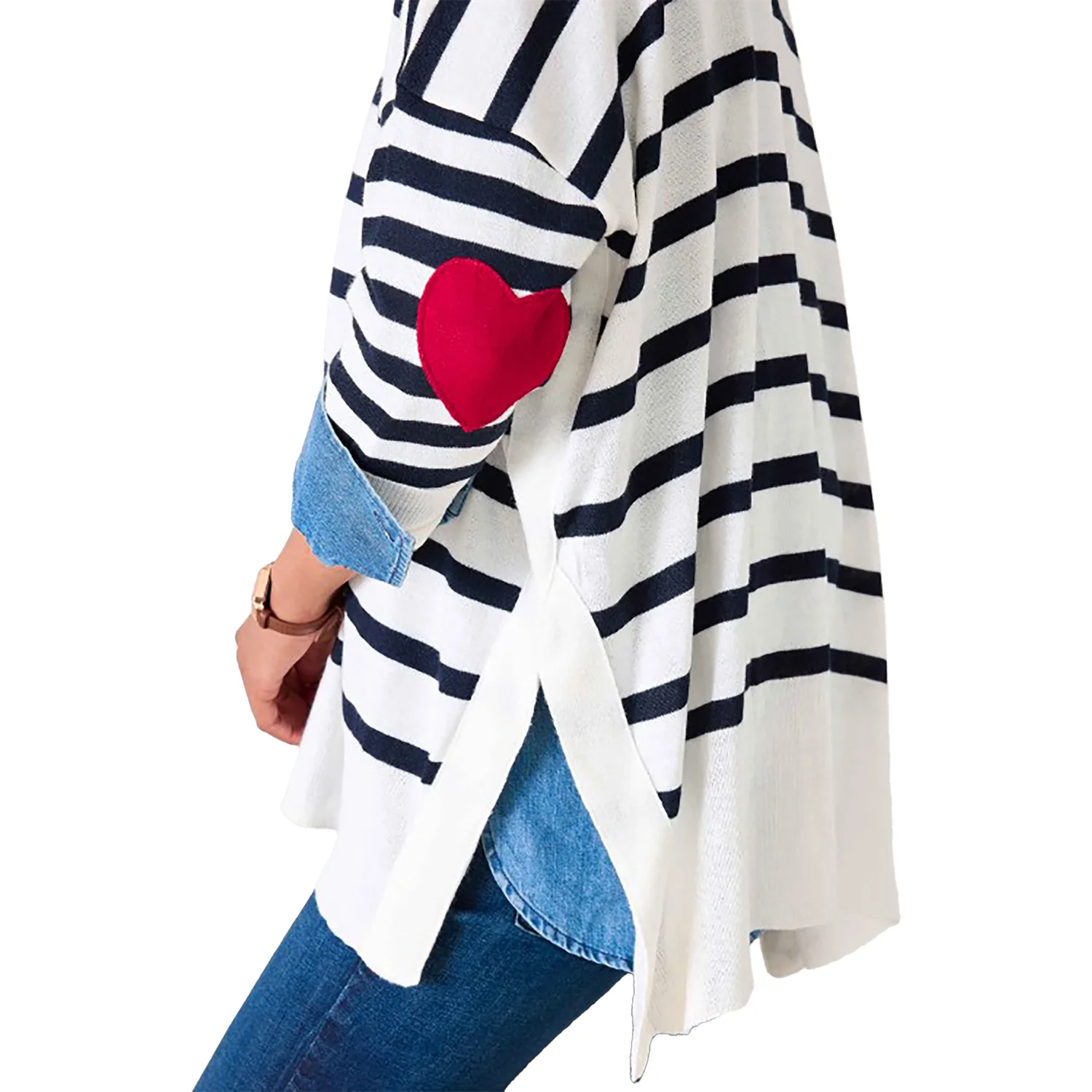 Mersea Amour Sweater Women's Long Sleeve Top Navy Stripe Heart - Image 3