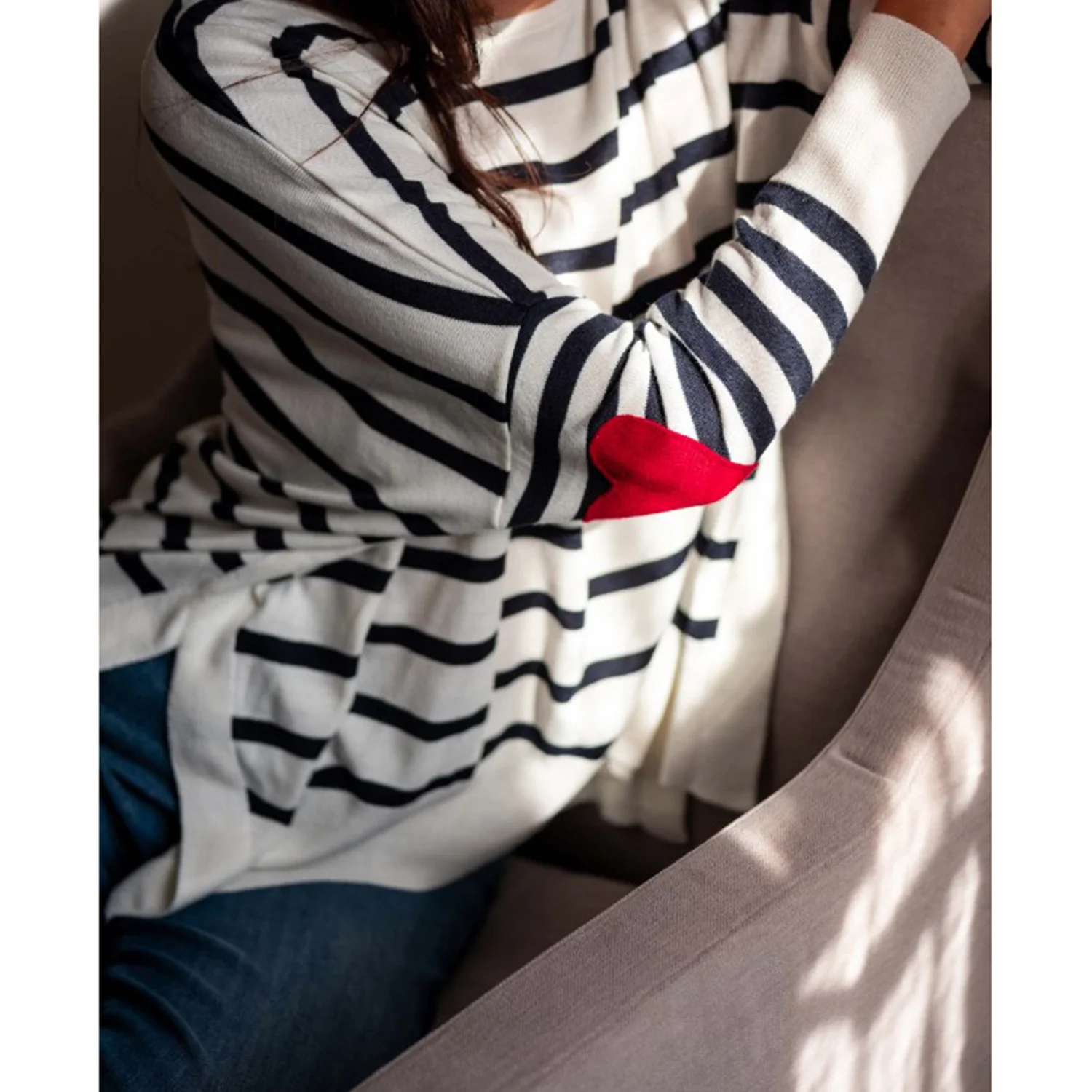 Mersea Amour Sweater Women's Long Sleeve Top Navy Stripe Heart - Image 5